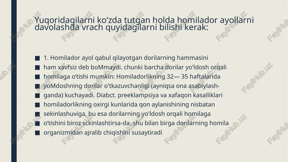 asaga qarshi (difenin, finlepsin) moddalar. 4. parkinsonizmga qarshi moddalar. 5. litiy tuzlari. 6. steroid va nosteroid yallig'lanishga qarshi moddalar. 7. peroral antidiabetik moddalar. 8. neyroleptiklar. 9. etil spirti. 10. bilvosita ta’sir qiluvchi antikoagulyantlar (sinkumar, pelentan). 1 1 . antitireoid (mcrkazolil, yodidlar) moddalar. teratogen va embriotoksik ta’sir xavfi kam bo 'igan dorilar; 1. mikroblarga qarshi (jumladan, biseptol ham) sulfanil­amidlar. 2. protozoylarga (mclranidazol, fajizin) qarshi moddalar. 3. tritsiklik antidepressantlar. 4. trankvilizatorlar (meprotan, meprobamat). 5. parkinsonizmga qarshi (l-dopa) moddalar. 6. jinsiy (estrogen) gormonlar. chaqaloqlarda dori vositalari klinik farmakologiyasining o‘ziga xosligi. dorilarning so‘rilishi. chaqaloqlik davrida (tug'ilgan- dan keyingi bir oy davomida) oshqozon-ichak tizimi morfologik va funktsional jixatdan katta o'zgarishlarga uchraydi. chaqaloqlarda (ayniqsa, chala tug'ilganda) oshqozon shirasining kislotaliligi kam, oshqozonning bo‘shashi (evakuatsiyasi) sekin kechadi (6-8 oylikda kattalarnikiga tenglashadi), ichak harakati tez o‘zgaruvchan boladi. chaqaloqlarda dori vositalari klinik farmakologiyasining o‘ziga xosligi yuqorida aytilganlar chaqaloqlarda dorilarning so'rilishiga ta'sir qiladi. masalan, 15 kunlik chaqaloqlarda: rifampitsin, ampit-sillin. sefaleksinlarning so'rilishi …