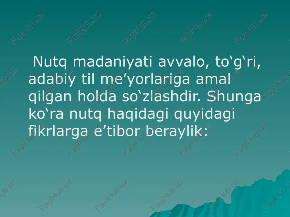 ) va sintaktik vositalar (sintaktik sinonimlar, sintaktik variantlar, inversiya)dan unumli foydalanishga alohida e’tibor talab qilinadi. shuningdek, so‘z yasash imkoniyatlaridan maqsadli foydalanishga, intonatsiyaga ham e’tibor berish muhim. bunda nutq uslublarining o‘ziga xos jihatlari nazarda tutiladi. nutqning qisqaligi aytilayotgan fikrning qisqa shaklda bayon etilishi ham muhim. haddan ziyod uzun shaklda tuzilgan gaplar ba’zan mantiqan chalkashliklarga olib keladi. shuningdek, o‘quvchi yoki tinglovchini toliqtirish bois zerikarli bo‘ladi. nutq qisqa bo‘lsa, tegishli fikr aniq sodda shaklda ifodalansa, ko‘pincha maqsadga muvofiq bo‘ladi. aforizmlardan foydalanish ham nutqiy qisqalik namunasi hisoblanadi. nutqning ifodaliligi nutqning bu xususiyati uning ta’sirchanligi va samaradorligini oshiruvchi vositadir. bunda nutqqa ifodalilik va obrazlilik baxsh etuvchi turli tasviriy vositalar (o‘xshatish, epitet, metonimiya, metafora, sinekdoxa, allegoriya va b.) bilan birgalikda kontekstual nutqiy vositalar (nutqning tovush tomonidan muvofiqligi, ifodali intonatsiya, nutqni dialoglashtirish va intimlashtirish; intonasion va psixologik pauza) kabilarga e’tibor qaratiladi. nutqning maqsadga muvofiqligi nutqning bu xususiyati fikrning ijtimoiy asoslari bilan bog‘liq. bunda mavzu va nutqiy muvofiqlikni …