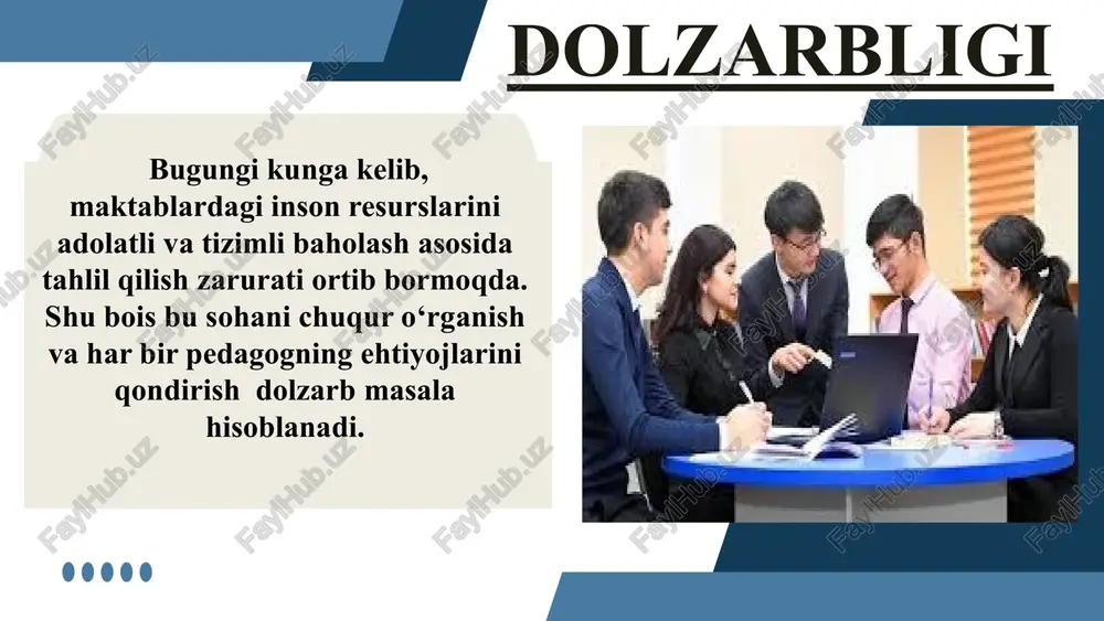o‘tish sifati, o‘quvchi natijalari va kasbiy rivojlanishini baholovchi mezonlar tizimini ishlab chiqish va uni barcha maktablarda yagona tarzda joriy etish. 2 inson resurslarini boshqarishda axborot texnologiyalarining o‘rni oshib bormoqda. bu esa kadrlar bilan ishlash jarayonlarini avtomatlashtirish va samaradorligini oshirishga xizmat qilmoqda. yaponiya hr tizimi orqali o‘qituvchilar milliy sertifikatlash imtihonlari orqali ishga qabul qilinadi. maktab o‘qituvchilari odatda umr bo‘yi ishlashadi, bu esa barqarorlikni ta’minlaydi. o‘qituvchilar kamida bir yil tajribali ustoz o‘qituvchilar bilan ishlaydi. bu tizim "shokuin shidō" (xodimlar rahbarligi) deb ataladi. baholash tizimining shaffofligini ta’minlash uchun elektron platformalar yaratish zarur. o‘qituvchilarning faoliyatini elektron tizim orqali kuzatish, baholash va reyting natijalarini shaffof tarzda aks ettirish muhimdir. 3 o‘qituvchilar va boshqa xodimlarning malakasini oshirishga alohida e’tibor qaratilmoqda. bu borada turli trening va seminarlar tashkil etilmoqda. avstraliyada hr bo‘limi o‘qituvchilarga masofaviy ishlash yoki moslashuvchan ish soatlari imkoniyatini yaratadi. o‘qituvchilar faoliyati har yili "national teacher workforce dataset" (ntwd) orqali monitoring qilinadi. hr bo‘limlari o‘qituvchilar psixologik …