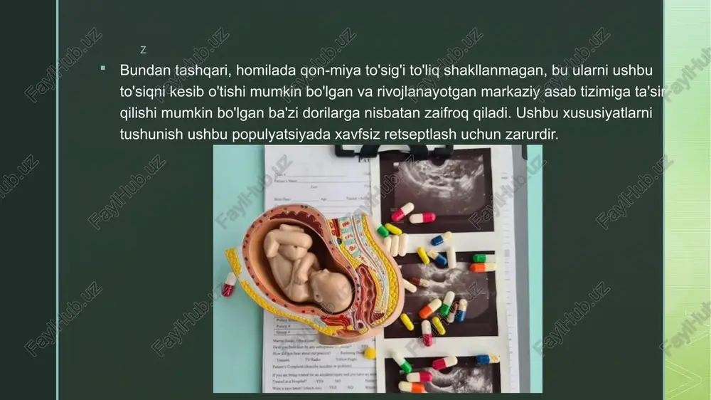 chaqaloqlar, chaqaloqlar va keksa odamlarning o'ziga xos anatomik va fiziologik xususiyatlari hal qiluvchi rol o'ynaydi. tana vazni, organ funktsiyasi, metabolizm va giyohvand moddalarni singdirish tezligi kabi omillar bu turli yosh guruhlari orasida sezilarli darajada farq qilishi mumkin. z keksa populyatsiyada dori-darmonlarni buyurishda organlar faoliyatidagi yoshga bog'liq o'zgarishlar, buyrak va jigar klirensining pasayishi va dori vositalarining nojo'ya ta'sirlariga sezuvchanligining kuchayishi diqqat bilan ko'rib chiqilishi kerak. keksa yoshdagi farmakoterapiya natijalarni optimallashtirish va xavflarni minimallashtirish uchun yaqin monitoring va individual davolash rejalarini talab qiladi. ushbu yosh guruhlaridagi noyob farmakokinetik va farmakodinamik farqlarni tushunish tibbiyot xodimlari uchun dori terapiyasi bo'yicha ongli qarorlar qabul qilishlari uchun juda muhimdir. homilalar, yangi tug'ilgan chaqaloqlar, chaqaloqlar va keksa bemorlarning o'ziga xos ehtiyojlariga asoslangan davolash rejimlarini moslashtirish eng yaxshi natijalarni ta'minlash va parvarish sifatini oshirishga yordam beradi. z qariyalarda dori vositalarining o'zaro ta'siriga ta'sir qiluvchi omillar homila, yangi tug'ilgan chaqaloqlar, chaqaloqlar va keksa yoshdagi o'ziga xos anatomik va fiziologik …
