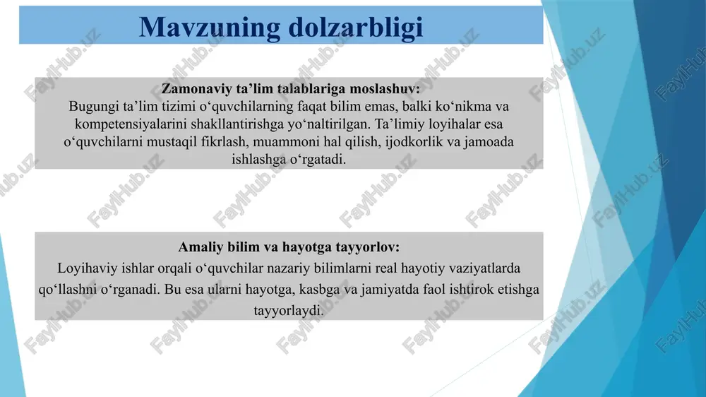 team sohasidagi loyihalarni quyidagi yo‘nalishlar bo‘yicha moliyalashtiradi: ilmiy tadqiqotlar (nus va ntu universitetlari hamkorligida) maktablar uchun innovatsion dasturlar o‘qituvchilarni qayta tayyorlash mavzu yuzasidan xorijiy davlatlar tajribalari 7 8 t/r amaldagi holat (o’zbekistonda) amaldagi holat (xorijda) takliflar 1 o‘zbekistonda ta’lim sohasida dtsga mos, an’anaviy mavzularni jahon tajribasiga asosan xorijiy ta’lim loyihalariga mos ravishda izchil yangilab borish ishlari amalga oshirilmoqda. finlandiya- tomonidan ishlab chiqilgan fanlararo yondashuv bo‘lib, o‘quvchilar real dunyo fenomena (hodisalari) ni o‘rganish orqali bilim va ko‘nikmalarga ega bo‘lishadi. “innovatsiya, texnologiya va strategiya markazi” tomonidan ta’limga qaratilgan loyihalarni o‘quvchi yoshlarga yetkazish maqsadida haftaning shanba kunini “innovatsiya va texnologiya kuni” etib belgilash va doimiy yangiliklarni yetkazish. 2 maktab o‘quvchilari o‘rtasida zamonaviy kasblarga oid tanlovlar, ta’lim loyihalaridan foydalanishni hamda, biznes ko‘nikmaga aylantirish talablari haqidagi treninglar bosqichma bosqich tajriba sinov tariqasida o‘tkazib kelinmoqda. aqshda: maktab darajasida turli maqsadli loyihalar hamkorlar tomonidan amaliyotga joriy etilgan: 12 000 dan ortiq maktablarda qo‘llaniladigan steam dasturi (robototexnika,biotibbiyot muhandisligi) …