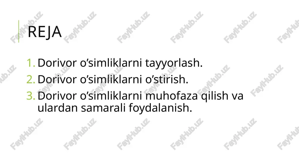 mahsulotini qulay sharoitda va ta’sirchan kimyoviy biologik faol moddalari ko‘p to‘plangan davrda mashina yordamida yig‘ib olish mumkin. 5. qimmatbaho, tibbiyot uchun juda zarur bo‘lgan dorivor mahsulot respublikamiz hududida yovvoyi holda o‘smaydigan, tropik yoki subtropik iqlimli davlatlarda o‘sadigan o‘simliklardan tayyorlanadigan bo‘lsa, iloji boricha shu o‘simlikni o‘zimizda o‘stirishga harakat qilinadi va o‘stiriladi. dorivor o‘simliklarni muhofaza qilish va ulardan samarali foydalanish respublikamizda yovvoyi holda o‘sadigan o‘simliklarning tabiiy boyligi har qancha ko‘p bo‘lmasin, baribir ularning ham chegarasi bor. yer yuzida cheksiz miqdorda hech qanday boylik bo‘lmaganidek, o‘simlik dunyosining zaxirasi ham cheksiz emas. shuning uchun ham tabiiy holda o‘sadigan o‘simlik boyliklaridan to‘g‘ri foydalanilmasa, bu „cheksiz boyliklar“ ham yer yuzidan yo‘q bo‘lib ketishi mumkin. tabiatni, atrof-muhitni muhofaza qilish, tabiiy boyliklardan (o‘rmon, suv va suv boyliklari, yerosti boyliklari va boshqalar) to‘g‘ri va oqilona foydalangan holda, ularni kelgusi avlodlar uchun saqlab qolish zarurligi bizning asosiy qonunimiz — respublikamiz konstitutsiyasida qat’iy aks ettirilgan va konstitutsiya darajasida himoya qilinadi. yo‘qolib …
