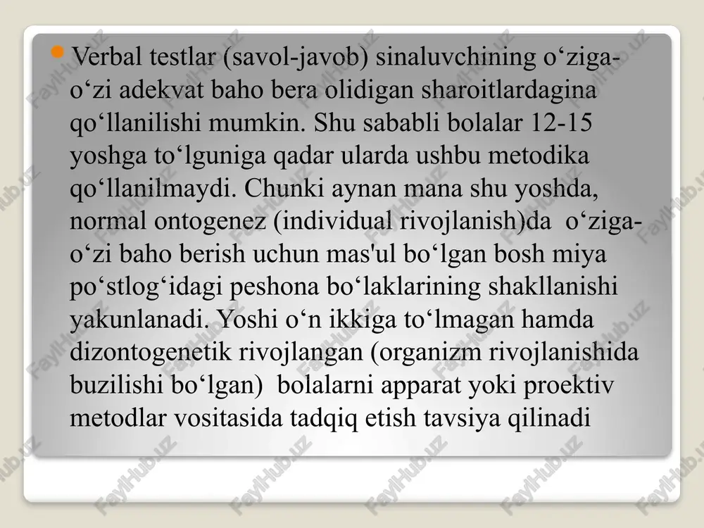 birini qo‘ying. blok raqami savollar ball 1. sen biror muhim qaror qabul qilishingda ... : a) o‘zingning emosiyalaring va hissiyotlaringga asoslanasan; b) bunday muammoni boshqalar hal qilishiga asoslanasan; v) “eng ma'qul” deb baholangan variantga asoslanasan. 2. boshqalar bilan qandaydir masalani hal qilayotganingda qaysi jihat sen uchun muhim? a) suhbatdoshning nutq intonasiyasi, uning ovozi; b) suhbatdosh tasvirlaydigan narsalar; v) suhbatdoshning samimiy munosabati. 3. qanday insonlar bilan muloqot qilishing oson? sen uchun ahamiyatli bo‘lgan jihatlari: a) kiyinish uslubi; b) sen ulashadigan emosiya va hissiyotlar; v) intonasiya(ohang), nutq tempi, ovoz toni. 4. sen uchun qaysi vazifani bajarish osonroq? a) ovozi zo‘r magnitafonni izlab topish; b) qulay mebel tanlash; v) xona jihozlari hamda kiyim uchun ranglar kombinasiyasini tanlash. 5. o‘zingni qanday his qilishingga va kayfiyatingga ko‘proq nima ta'sir qiladi? a) atrofimdagi odamlarning ovoz ohanglari, tovushlarga, shovqinlarga judayam ta'sirchanman; b) men kiygan kiyimim o‘zimga yoqishi, unda o‘zimni yaxshi his qilishim ko‘prok ta'sir qiladi; v) binolar, …