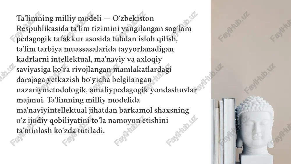 arning uygunligiga alohida eʼtibor berilgan. ishlab chiqarish — kadrlarga boʻlgan ehtiyojni, shuningdek, ularning tayyorgarlik sifati va saviyasiga nisbatan qoʻyiladigan talablarni belgilovchi asosiy buyurtmachi, kadrlar tayyorlash tizimini moliya va moddiytexnika jihatidan taʼminlash jarayonining katnashchisi. ishlab chiqarish taʼlimning milliy modelim.ning eng asosiy qismlaridan biridir. xalq xoʻjaligining muayyan sohasi uchun zarur boʻlgan kadrlar miqdori, ularni tayyorlashda tayanilishi lozim boʻlgan iqtisodiy va texnologik asoslar ishlab chiqarish. tomonidan belgilanadi. jamiyatning moddiy boyliklari ishlab chiqarish. jarayonida yaratilgani uchun u kadrlar tayyorlash tizimining moliyaviy va moddiytexnikaviy taʼminotini ham amalga oshiruvchi sanaladi. e’tiboringiz uchun rahmat! image1.jpeg image2.jpeg image3.jpeg image4.jpeg image5.png image6.jpeg image7.jpeg image8.jpeg image9.jpeg image10.jpeg image11.jpeg image12.jpeg /docprops/thumbnail.jpeg