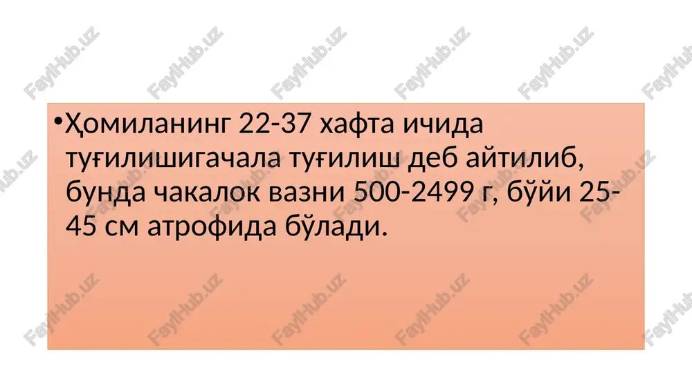 tilishi tromboflebit yatrogen polifarmakoterapiya bachadon buyni etilmagan xolda amniotomiya asoslanmagan tugruk kuzgotish onalar kasalliklari anemiya yurak kon tomir kasalliklari buyrak kasalliklari jigar kasalliklari meda va ichak kasalliklari urvi nafas azolari kasalliklari surunkali infektsiya uchoklari utkir infektsiya allergik xolatlari genital kasalliklar jinsiy yullar bilan yukadigan yukumli kasalliklar kolpitlar bakterial vaginoz mikst infektsiya eroziya va bachadon buynini zararlanishlari surunkali endometrit bachadonning rivojlanish nuksonlari bachadon miomasi yuldosh xolati mikroplatsenta makroplatsenta platsentaning erta karishi kon okimi buzilishi klinik kechishiga qarab farklash kerak: barvaqt tug'ruq xavfi - bel sohasida va korinning pastki kismida og'rik bilan ta'riflanadi. bachadon ko'zg'aluvchanligi va tonusi oshgan, buni gisterografiya va tonusometriya ma'lumotlari aniklab berishi mumkin. qin orkali tekshirilganda bachadon bo'yni saklangan, bachadon bo'yni tashki bo'g'izi yopik. qayta tug'uvchilarda u barmoq uchini o'tkazishi mumkin. homila xarakatchanligi oshgan. homila oldinda keluvchi kismi kichik chanok kirish qismiga taqalgan. boshlanayotgan barvakt tug'rukda- qorin pastida sezilarli to'lg'oksimon og'riqlar yoki muntazam to'lg'oklar kuzatiladi, buni gisterografiya ma'lumotlari tasdiklaydi. …