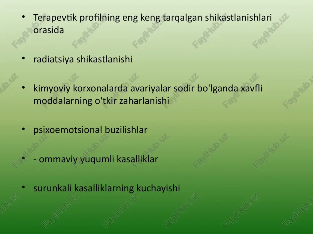oat bilan chegaralanadi - 100-200 rad. o'rtacha (ii) daraja. dastlabki reaktsiya 1 kungacha davom etadi. ko'ngil aynishi va 2 yoki 3 marta qusish, umumiy zaiflik, subfebril tana harorati - 200-400 rad. og'ir (iii) daraja. 2 kungacha zo'ravon birlamchi reaktsiya, ko'ngil aynishi, takroriy qusish, umumiy zaiflik, subfebril tana harorati, bosh og'rig'i - 400-600 rad. o'ta og'ir (iv) daraja. birlamchi reaktsiya shiddatli tarzda davom etadi, 3-4 kun davom etadi, tinimsiz qusish va kuchli zaiflik bilan birga keladi, adinamiyaga etadi. mumkin bo'lgan umumiy teri eritema, bo'shashgan axlat, kollaps - 600-1000 rad. oddiy ars klinikasi 4 ta davr mavjud: boshlang'ich - nurlanishga birlamchi reaktsiyalar davri yashirin (yashirin) - xayoliy farovonlik davri razgar - aniq klinik ko'rinish davri rezolyutsiya - ars natijasi boshlang'ich - nurlanishga birlamchi reaktsiyalar davri u nurlanishdan keyin darhol boshlanadi, 3-4 kungacha davom etishi mumkin. klinik ko'rinishlari: qusish - bosh og'rig'i buzilgan ong (4 osh qoshiq zo'ravonlik bilan) teri va skleraning giperemiyasi …