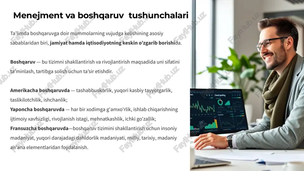 oa a'zolarini tayinlash. 3 yo'naltirish jamoa a'zolarini vazifalarni bajarishda yo'naltirish va qo'llab-quvvatlash. 4 nazorat vazifalarning bajarilishini kuzatish va nazorat qilish, natijalarni baholash. 9 strategiyani ishlab chiqishda quyidagilarni hisobga oling: -ta’lim tizimi, ta’lim muassasasi faoliyatining barcha sohalarini qamrab olish; -tashqi sharoitlar bilan muvofiqlik; -resurs imkoniyatlariga muvofiqligi; -ta’lim tizimini, ta’lim muassasasini rivojlantirishning uzoq muddatli yo’nalishlari bilan aloqa qilish; -ta’lim muassasasi tomonidan qabul qilingan maqsad va vazifalarda ustuvorliklarni hisobga olish. strategik reja - bu ta’lim muassasasining raqobatbardoshligini oshirish uchun asosiy narsaga qaratilgan qisqa hujjat. strategik rejada ma’muriyat va xodimlar, potentsial investorlar, hokimiyat va jamoatchilik uchun kelajakni ko’rishni hisobga olgan holda tezkor qarorlar qabul qilishda yo’l-yo’riq ko’rsatadigan g’oyalar mavjud. strategik reja boshqa turdagi rejalarni bekor qilmaydi yoki almashtirmaydi, u faqat ta’lim muassasasi uchun eng muhim, ustuvor yo’nalishlarda rivojlanishni belgilaydi. o‘zbekistonda keng qamrovli islohotlar davrida ta’lim siyosati o‘zbekiston respublikasi xalq ta’limi tizimini 2030-yilgacha rivojlantirish konsepsiyasi 2019 2020 o‘zbekiston respublikasining ta’lim to‘g‘risida qonuni 2024 o‘zbekiston respublikasining …