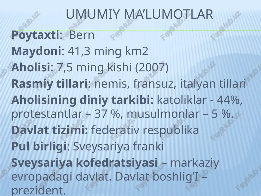 bilan bog’liq. 2. nouniversitet (kasbiy) ta’limi unda texnik, agrotexnik, qurilish, savdo-sotiq yo’nalishlari bo’yicha mutaxxassislar, sog’liqni saqlash xodimlari, tarbiyachilarni tayyorlash bo’limlari mavjud. nouniversitet ta’limning boshqa turlariga pedagogik kollejlar, musiqa akademiyalari, tarjimonlar, ijtimoiy xodimlar va tibbiyot hamshiralari tayyorlovchi kollejlar kiradi kollej bitiruvchilariiga fachhochschulen diplomi beriladi. bitiruvchilar ta’limni universitetlarda davom ettirishlari mumkin bundan tashqari universitetlar bilan bir qatorda ( ya’ni nufuzi teng bo’lgan) 23 ta texnik va 13 ta menedjment va savdo - sotiq yo’nalishlariga ixtisoslashgan kollejlar ham bor. kollej bitiruvchilari o’qishini texnologik institut yoki universitetlarda davom ettirishlari mumkin. ayni paytda kasbiy kollejlarni oliy ta’lim kolllejlari yoki amaliy fanlar universitetlariga aylantirish jarayoni ketmoqda. shveytsariya ta’lim tizimi boshlang’ich ta’lim ( 4-6 yosh, 5-6 yil majburiy o’rta ta’lim ( 16-19 yosh majburiy bepul) o’rta ta’limning 1-bosqichi secondaire 1 (6-15 yosh, 3-4 –sinf, majburiy bepul) gimnaziya maktablari ( 4-yil ) o’rta ta’limning 2-bosqichi secondaire 2 (3-4 yil, 16-19 yosh,) oliy ta’lim bakalavriyat magistratura 1 –bosqich grundstudim …