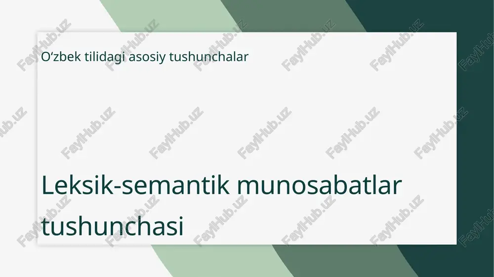 osabatlardan foydalanib, o'z asarlarida chuqur ma'nolarni yaratadilar. bu esa o'quvchilarga yangi fikrlar va his-tuyg'ularni yetkazadi. bundan tashqari, leksik-semantik munosabatlar til o'rganishda ham katta ahamiyatga ega. o'quvchilar sinonimlar va antonimlar orqali so'z boyligini oshirishlari mumkin. bu tilni o'rganish jarayonini yanada qiziqarli va samarali qiladi. leksik-semantik munosabatlar tilni tushunish va ishlatishda muhim rol o'ynaydi. ular so'zlar o'rtasidagi bog'lanishlarni aniqlashga yordam beradi va ma'no aniqligini oshiradi. bu, o'z navbatida, muloqot jarayonini soddalashtiradi. oʻzbek tilidagi leksik-semantik munosabatlar bu munosabatlarning ahamiyati leksik-semantik munosabatlar tushunchasi oʻzbek tilidagi leksik-semantik munosabatlar soʻzlar orasidagi maʼno aloqalarini oʻrganadi. bu munosabatlar soʻzlarning bir-biriga nisbatan qanday o'zaro bog'lanishini anglatadi. masalan, sinonimlar, antonimlar va homonimlar kabi turli munosabatlar tilni boyitadi va ifoda imkoniyatlarini kengaytiradi. munozara va ahamiyat leksik-semantik munosabatlar tilshunoslikda muhim ahamiyatga ega. ular yordamida soʻzlarning maʼnolarini aniqroq tushunish va ularni to'g'ri ishlatish mumkin. bu munosabatlar tilning rivojlanishida va madaniyatning ifodalanishida ham o'z o'rnini egallaydi. xulosa va kelajak istiqbollari kelajakda leksik-semantik munosabatlarni yanada …