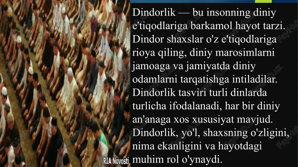 ni saqlash va ijtimoiy mas'uliyatni yaratish orqali jamiyatni rivojlantiradilar. dindorlar ko'pincha ijtimoiy yordamda faol ishtirok etadilar. ularning joyidagi o'rni diniy resurslarni saqlash va yaxshilashda. diniy e'tiqodning tibbiyot sog'liqka ta'siri diniy e'tiqod tibbiy sog'likni ta'minlashda muhim rol o'ynaydi. dindor xodimlar e'tiqodlari tufayli yuzaga keladigan engish uchun ko'proq foydalanishga ega bo'ladi. diniy e'tiqodlar shaxsga hayotdagi kasallikni yengib o'tishda yordam beradi. dindor shaxslar ko'pincha o'z'tiqodlariga tayangan holda ruhiy saqlashlikni saqlaydilar. dindor shaxslarning zamonaviy hayotdagi o'rni zamonaviy hayot dindor shaxslarning psixologiyasiga ta'sir qilmoqda. diniy odamlar va zamonaviylik o'zining ichki holatini saqlash dindor shaxslar uchun qiyin bo'lishi mumkin. ular yangi ijtimoiy sharoitlarda o'z e'tiqodlarini qanday saqlashlari mumkin. zamonaviy dunyoda dindorlik va zamonaviylik o'ziga xos bog'liqlikni yaxshilashning ruhiy sog'ligiga ta'sir ko'rsatishi mumkin. dindor shaxslarning psixologik umumiylashtirish mazmun: dindor shaxslar o'z e'tiqodlariga tayangan holda ruhiy erkinlikka erishadilar. ularning axloqiy odamlari, ijtimoiy munosabatlari va munosabatlari bir-biri bilan bog'liq. diniy e'tiqodlar shaxsning hayotga bo'lgan munosabatini va ijtimoiy hayotda muhim …