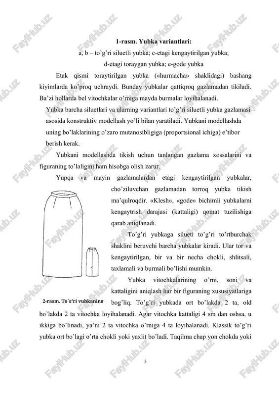 n vertikal bo’yicha pastga tn = dbel.tizza + pdbel.tizza = 57,6+(-2,6) = 57,6 – 2,6 55,0 bb1 gorizontal bo’yicha o’ngga bb1 = sbo’k + pbo’k = 50,0+2,0 52 bb2 gorizontal bo’yicha o’ngga bb2 = 0,5 (sbo’k +pbo’k ) – 1,0 = 26 – 1,0 25,0 bb3 gorizontal bo’yicha o’ngga bb3= 0,4 bb2 = 0,4 x 25,0 10,0 b1b4 gorizontal bo’yicha chapga b1b4 = 0,4 b1 b2 = 0,4 x 27,0 10,8 t2t20 vertikali bo’yicha yuqoriga t2t20 = dort.bel – vbel.chiz = 103,9 – 103,0 0,9 v = (sbo’k +pbo’k) – (sbel + pbel) = 52,0-38,0 14 ort vitochkaning kattaligi = 0,35 v yon vitochka kattaligi = 0,15 v t30 t33 vertikal bo’yicha pastga ort vitochka uzunligi = 16,0 16,0 t20 t23 vertikal bo’yicha pastga yon vitochka uzunligi = 19,0 19,0 t40 t43 vertikal bo’yicha pastga old vitochka uzunligi = 11,0 11,0 t30t31=t30t32 gorizontal bo’yicha o’ng va chapga t30t31 = t30t32 …