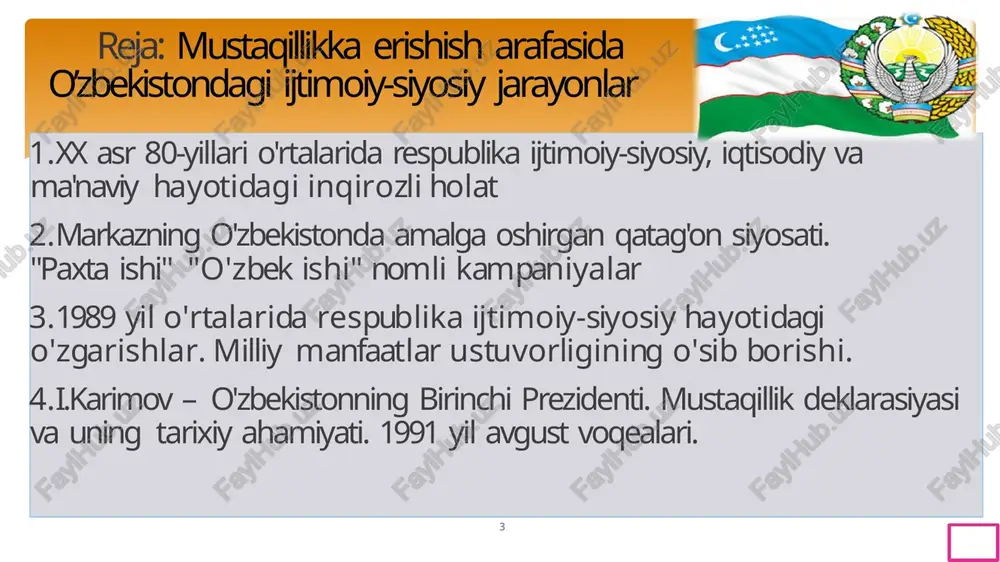 respublikalarda milliy o'zlikni anglash va mustaqillik sari dadil qadamlar qo'yildi "paxta ishi" "o'zbek ishi" nomli kampaniyalar "paxta ishi" deb nomlangan qatag'onga milliy tus berilib, u "o'zbeklar ishi"ga aylantirildi va ziyolilar ham ta'qib ostiga olindi. o'zbekiston kp mqning 1984 yildagi xvi plenumi markazning "sog'lomlashtirish" borasidagi tadbirlarini quvvatlagan holda, respublikada yuzaga kelgan salbiy vaziyatda partiya ko'rsatmalariga to'la amal qilmagani uchun ziyolilarni ham aybladi. ulardan sovet turmush tarzini ulug'lovchi asarlar talab etilib, ijodiy uyushmalar faoliyati qattiq mafkuraviy nazoratga olindi. 9 1983 yil sentyabrda sssr bosh prokurori a.rekunkov topshirig’iga ko’ra, sssr prokuraturasining alohida muhim ishlar bo’yicha tergovchisi t.gdlyan boshchiligida malakatning turli mintaqalaridan to’plangan 200 kishidan iborat tergov guruhi tuzilib, o’zbekistonda faoliyat boshlaydi. markazdan respublikamizga yuborilgan tekshiruvchilar esa mahalliy shart – sharoitni hisobga olmay, o’zbek xalqining milliy manfaatlari, madaniyati, qadr – qimmatini paymol etadi. o’zbekiston ssr kp mq, respublika ministrlar soveti, o’zbekiston ssr jliy soveti, o’zbekiston ssr prokuraturasi, o’zbekiston ssr iib kabi muhim boshqaruv bo’g’nlari …