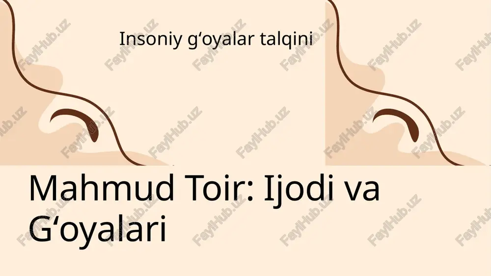 rini anglab yetadilar. bu esa, ularning dunyoqarashlarini kengaytiradi. mahmud toirning asarlarida insoniy qadriyatlar doimo markaziy o'rinda turadi. u, o'z ijodi orqali insonlarni bir-biriga yaqinlashtirishga intiladi. e'tiboringiz uchun rahmat. ?b.vahob image2.png image2.svg image3.png image4.svg image4.png image6.svg image5.png image8.svg image7.png image6.png image10.svg image8.png image13.svg image10.png image9.png image15.svg image11.jpeg image1.png /docprops/thumbnail.jpeg