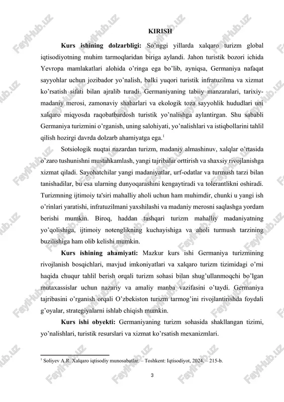 biznes yoki boshqa maqsadlarda bo’lish bilan bog’liq bo’lgan iqtisodiy va ijtimoiy faoliyatlar majmuasini anglatadi. bu nafaqat geografik harakatlanishni, balki sayohatchilarning joylashuvi, ularning ehtiyojlarini qondirish uchun yaratilgan infratuzilma va xizmatlar, shuningdek, turizmning mahalliy iqtisodiyot, madaniyat va atrof-muhitga ta'siri kabi murakkab o’zaro aloqalarni ham o’z ichiga oladi. turizmning nazariy asoslari bir nechta fanlar, jumladan iqtisodiyot, sotsiologiya, psixologiya, geografiya va tarixning kesishmasida joylashgan. iqtisodiy nuqtai nazardan turizm, xizmatlar sohasining muhim tarmog’i bo’lib, bandlikni ta'minlash, valyuta tushumlarini yaratish, mintaqaviy rivojlanishni rag’batlantirish va yangi biznes imkoniyatlarini yaratish orqali mamlakat iqtisodiyotiga sezilarli hissa qo’shadi. turistik xizmatlar, masalan, mehmonxonalar, transport, restoranlar, ekskursiyalar va boshqa ko’ngilochar tadbirlar iste'molchilarning talabini qondirishga qaratilgan bo’lib, bu talab esa sayohatchilarning motivatsiyasi, daromadlari va vaqtiga bog’liq. turizmning multiplikativ effekti ham muhim ahamiyatga ega, ya'ni turizm sohasidagi xarajatlar boshqa tegishli sohalarda ham iqtisodiy faollikni oshiradi. sotsiologik nuqtai nazardan turizm, madaniy almashinuv, xalqlar o’rtasida o’zaro tushunishni mustahkamlash, yangi tajribalar orttirish va shaxsiy rivojlanishga xizmat qiladi. …