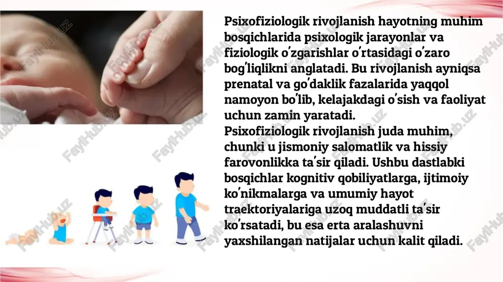 hi eng qulay yo’nalishida aks etadi. natijada emish mexanizmining ta’siridagi xatti-harakatlar qisman, yoki butunlay tormozlanadi. chaqaloqning yangi sharoitda yashashini taminlovchi asosiy omil tug‘ilishda unda vujudga kelgan tabiy mexanizmlardir. u tashqi sharoit va muhitga moslashish imkonini beradigan, nisbatan etilgan nerv sistemasi bilan tug‘iladi. tug‘ilganidan boshlab mazkur reflekslar organizmda qon aylanishi, nafas olish hamda nafas chiqarishni tahminlaydi. birinchi kundanoq kuchli qo’zgatuvchilarga nisbatan ko’zni qisish, pirpratish, uning qorachig’ini kengaytirish yoki toraytirish mexanizmlari ishlay boshlaydi. bu reflekslarni himoya reflekslari deyiladi. chaqaloqda himoya reflekslaridan tashqari, qo’zg‘atuvchilar bilan aloqa o’rnatishga xizmat qiladigan reflekslar ham bo’ladi. bularni orientir reflekslari deb ataladi. chaqaloqlarni kuzatishlarda ikki-uch kunlik bola xonaga quyoshnuri tushishi bilan boshini yorug‘lik tomonga burishi, chaqaloq xonaga asta kirib kelayotgan nur manbaini ham sezishi yaqqol ko’rindi. yuqorida aytilgan reflekslardan tashqari, bolada bir nechta tug‘ma tabiy reflekslar ham uchraydi: emish refleksi orziga tushgan narsani so’rishda o’z ifodasini topsa, qo’l kaftiga biror narsaning tegishi ushlash, chang solish reaktsiyasini vujudga keltiradi, …
