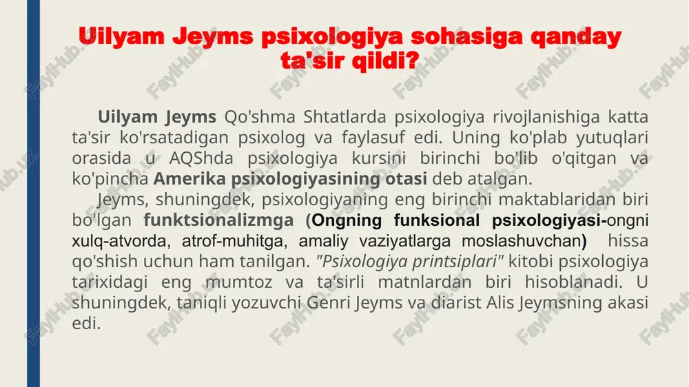 nadi. assotsiativ psixologiyaga (chuqur fikrlash jarayonlarini va uning oqibatida kelib chiquvchi erkin harakatlarni assotsiatsiya yordamida tushuntirib berishga urinadilar) zid ravishda geshtaltpsixologiya psixikaning birlamchi va asosiy elementi sifatida sezgilarni emas, balki yaxlit obrazlar — geshtaltlarni tan oladi. geshtaltpsixologiya tarafdorlari (m. vertxeymer, v. kyoler, k. koffka, k. levin va b.) psixika mohiyatini idrokning oʻziga xosligi, yaxlitlik bilan izohlaydilar. ularning fikricha geshtaltlar (obrazlar) goʻyo odam miyasidagi elektrik jarayonlar tufayli yuzaga keladi. geshtalt psixologiyasi inson ongi va xulq-atvorini bir butun sifatida ko'rib chiqadigan fikrlash maktabidir. psixologiya fani taraqqiyotida nemis psixologiya maktabi muhim o‘rinlardan birini egallaydi va asrimizning boshlarida germaniyada vyursburg psixologiya maktabi deb nomlangan yangi yo‘nalishga ega bo‘lgan psixologik oqim paydo bo‘ldi. maktab asoschisi va rahbari osvald kyulpe. mazkur yo‘nalishning yirik vakillari sifatida k.byuller (1879-1922), a.messer (1837-1937), a.narsis (1871-1946) va boshqalarni sanab o‘tish lozim. osvald kyulpe vyusburg maktabi vakillari tafakkur va iroda xususiyatlariga taalluqli muammolar bilan mashgʻul boʻlgan. tadqiqot uslubiyati oʻz-oʻzini eksperimental kuzatishdan iborat. …