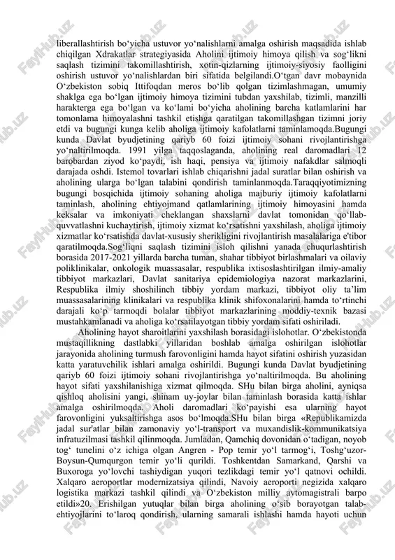 ish yangi ish o‘rinlarining yaratilishiga zamin yaratadi. 2017-2021 yillarda o‘zbekiston respublikasini rivojlantirishning beshta ustuvor yo‘nalishi bo‘yicha harakatlar strategiyasida mehnat bozori talablariga asosan, professional kadrlarni qayta tayyorlash yuzasidan qisqa muddatli trening va o‘quv kurslarini o‘tkazish bo‘yicha nodavlat ta’lim muassasalari faoliyatini rag‘batlantirish, nodavlat ta’lim muassasalari faoliyatini litsenziyalash tartibini soddalashtirish, davlat akkreditatsiyasiga ega bo‘lgan nodavlat ta’lim muassasalari uchun davlat namunasidagi hujjatlarni berish bo‘yicha mavjud cheklovlarni bartaraf etish nazarda tutilgan.shuningdek, harakatlar strategiyasida o‘rta maxsus va kasb-hunar ta’limi muassasalarida kerakli talabdan ortiq hajmda tayyorlanayotgan gumanitar ta’lim yo‘nalishlarini qisqartirishni va mos ravishda agrar sektor, kurilish va ishlab chiqarish sohasi, uy-joy kommunal xo‘jaligi sohasi mutaxassislari tayyorlashni kengaytirishni ko‘zda tutuvchi o‘rta maxsus va kasb-hunar ta’lim mutaxassislik yo‘nalishlarini qayta ko‘rib chiqish rejalashtirilgan. joriy va istiqboldagi kadrlarga bo‘lgan ehtiyojdan kelib chiqqan holda mutaxassislarni tayyorlash, agrar sektor, qurilish va ishlab chiqarish sohasi, uy-joy kommunal xo‘jaligini malakali mutaxassislar bilan hamda bitiruvchilarni kafolatlangan ish bilan taminlash imkonini beradi.hududlarda aholi bandligini taminlash hamda qo‘shimcha …