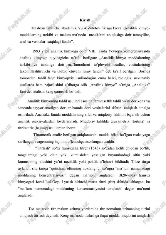 linadi.[1] uzoq vaqt olib borilgan tadqiqotlar natijasida xix asrning oxiriga kelib , barcha kimyoviy birikmalar ikki turkumga bo’lindi:bularning biri atomli birikmalar va ikkinchisi molekulyar birikmalar nomini oldi. bu ikkinchi tur birikmalar keyinroq yuqori tartibli birikmalar deb atala boshlandi.yuqori tartibli birikmalar biror sodda birikmaning boshqa sodda birikma bilan o’zaro birikishi natijasida hosil bo’ladi.keyinchalik,yuqori tartibli birikmalarni nisbatan barqarorlari kompleks birikmalar deb ataladi. 1798 yilda tasser birinchi bo’lib kompleks birikma (cocl3 6nh3)ni xosil qildi.kompleks birikmalarni o’rganish shuni ko’rsatdiki kompleks xosil bo’lish xodisasi ayrim elementlarda uchramasdan ,baki d.i.mendeleyevni davriy sistemasining ko’pchilik elementlariga xos bo’lgan xodisadir. hozirgacha kompkeks birikmalarga aniq ta’rif berimagan.akademik yu.n.kukushkin kompleks birikmalarga quyidagi tarifni berdi: ,,kompleks birikma deganda kristall holatda bo’lmasin ,eritma bo’lmasin ,tarkibida ligandlar bilan qurshalgan markaziy atomi mavjud birikmalarni tushunmoq kerak’’. 1893 yilda a.verner kompleks birikmalarning tuzilishi xaqida yangi nazariya yaratdi.bu nazariya quyidagi uch banddan iborat: 1)ko’pchilik elementlar o’zlarining asosiy valentliklaridan tashqari yana qo’shimcha valentliklar namoyon qiladi; 2)xar qaysi element …