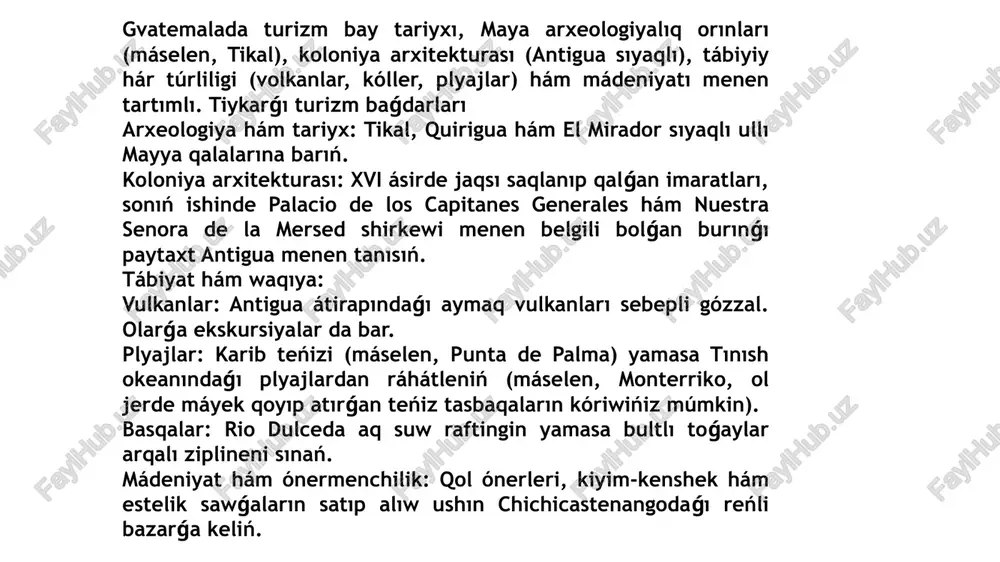 ıń sheńberinde beliz turizm keńesi jeke menshik hám mámleketlik sektor arasında baylanıstırıwshı wazıypasın atqaradı. san pedro - oraylıq amerikadaǵı beliz mámleketiniń beliz okrugindegi ambergris kay atawınıń qubla bóliminde jaylasqan qalasha. 2024-jıldıń ortalarına shekemgi esap-sanaqlarǵa bola, qalada 20 mıńǵa shamalas xalıq jasaydı. bul beliz okrugindegi ekinshi iri qala hám beliz awılınıń qublasındaǵı saylaw okrugindegi eń úlken qala. bir waqıtları uyqılaǵan balıqshılar awılına 1984-jılı qala statusı berilgen. san-pedro xalqı san-pedranos atı menen belgili bolip, olardıń kópshiligi meksikadan kelgen. kópshilik ispan hám inglis tillerinde erkin sóylesedi. [ citation needed ] inglis tiline tiykarlanǵan kriol tásiri sebepli san-pedranostıń kópshilik xalqı inglis tilin, sonday-aq "kitchen spanish" dep atalatuǵın inglis hám ispan tilleri arasındaǵı aralıq formada sóylese aladı. aytıwlarına qaraǵanda, kimde kim balıq awlawdı bilmese, haqıyqıy san-pedrano emes. bul qala madonna, patrik leonard hám bryus gaytsch tárepinen jazılǵan "la isla bonita" ("i dreamed of san pedro yesterday" qatarı menen baslanadı) qosıǵı ushın ilham dáregi bolǵanlıǵı aytıladı. …