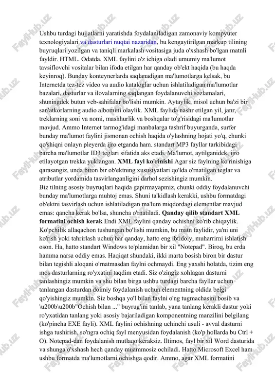 unda bunday dasturlar juda ko'p. endi xml faylini ochishda nega ba'zan xato bo'lishi mumkinligi haqida bir necha so'z. ko'pincha, bu faylning yaxlitligini buzish, shuningdek tavsiflovchi atributlar yoki teglarning noto'g'ri kiritilishi bilan bog'liq. bundan tashqari, excel-da ko'rsatiladigan qatorlar soniga cheklov mavjud, shuning uchun ochilganda ma'lumotlar to'liq bo'lmasligi mumkin. ba'zan xat xatlari elektron pochta biriktirmasi bo'lgan faylni ochishga urinish paytida paydo bo'lishi mumkin. bu ko'pincha outlook express kabi standart elektron pochta mijozlariga tegishli. haqiqat shundaki, dastlab birikma vaqtinchalik ma'lumotlar sifatida saqlanadi (ko'pincha asosiy kengaytmaga qo'shimcha.tmp qo'shilishi bilan) va unga qo'ng'iroq amalga oshiriladi. bunday holatlarning oldini olish uchun dastlab qo'shimchani asl formatida diskdagi yoki olinadigan muhitdagi qulay joyga saqlash kifoya va keyin yuqorida tavsiflangan standart usullardan foydalanish kifoya. jami o'rniga ko'rib turganingizdek, ushbu formatdagi fayllarni ochish tuzilishi va usullarini tushunishda qiyin narsa yo'q. ammo bu erda xml ma'lumotlarini yaratish masalasi tubdan ko'rib chiqilmagan, chunki jarayonni to'liq tushunish uchun siz hech bo'lmaganda tilning o'zi …