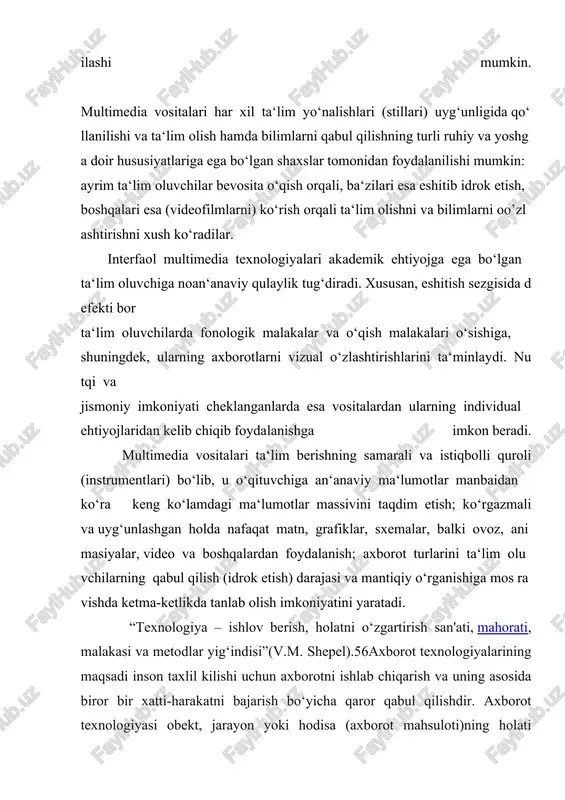 ta'minot hamda odamlarning birgalikdagi faoliyat yuritish jarayonini aks ettirib, u iste'molchi uchun axborot ishlab chiqarishni o‘z zimmasiga oladi. axborot tizimlarining asosiy vazifasi hodisa va jarayonlar kechishini boshqarish imkoniyatlarini yaratishdan iborat. shuningdek, axborotlarga asoslangan, maqsadi oldindan belgilangan va shu maqsadga erishish dasturi ishlab chiqarilgan boshqariluvchi jarayonga maqsadli ta'sir ko‘rsatadi. ta'lim – tarbiyada axborot tizimlarining asosiy vazifalari – bu o‘rganilayotgan ob'ektga tegishli barcha axborot resurslarini eng maqbul boshqarish usullari yordamida iste'molchiga kerakli bo‘lgan axborotlarni ishlab chiqish va ulardan ta'lim ob'ektni boshqarishda foydalanish uchun axborotli va texnikaviy ta'minot muhitini yaratishdir. axborotlarni avloddan – avlodga uzatishning ahamiyati ta'lim – tarbiya ishining ahamiyati bilan hamohangdir.57axborot texnologiyalari (at) – bu tizim masalalar yechimini topish maqsadida axborotlarni yig‘ish, qayta yig‘ish, qayta tiklash, saqlash, ifodalash, tizimlash, uzatish va uni iste'molchiga foydalanishga qulay holga keltirish jarayonini kompyuter va telekommunikatsiya vositalari yordamida amalga oshiriladigan, tartibga solingan amaliy dasturlar majmuasidir. axborot texnologiyalari – jarayonlarni boshqarishdagi asosiy manba bo‘lib hisoblanadi. tayyorlangan ma'lumotlarni …