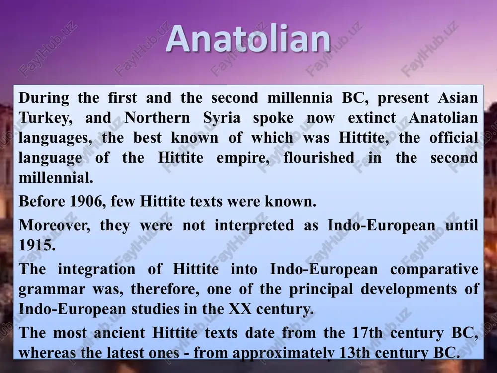 ratory wave that entered anatolia, coming from the balkans around the late 2nd millennium bc. the armenians settled in an area around lake van, currently turkey. this region belonged to the state of urartu during the early 1st millennium bc. in the 8th century bc, urartu came under assyrian control, and in the 7th century bc, the armenians took over the region. the medes absorbed the region soon after, and armenia became a vassal state. during the time of the achaemenid empire, the region turned into a persian satrapy. the persian domination had a strong linguistic impact on armenian, which misleads many scholars in the past to believe that armenian belonged to the iranian group. the last branch of indo-european languages is albanian that appeared in written form. the origin of albanian involves two hypotheses. according to the first, albanian is a modern descendant of illyrian, widely spoken in the …