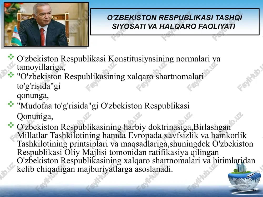 ozga ega. bosh assambleyaning muhim qarorlari ovoz berish jarayonida ishtirok etayotgan davlatlarning ko‘pchiligi tomonidan qabul qilinadi. xavfsizlik kengashi — bmtning eng muhim organi bo‘lib, 15 a’zodan iborat. ushbu a’zolarning beshtasi (aksh, buyuk britaniya, rossiya, fransiya va xitoy) doimiy, kolgan o‘ntasi nodoimiy bo‘lib, ular saylanadilar. iqtisodiy va ijtimoiy kengash (ekosos) xalqaro iqtisodiy va ijtimoiy hamkorlik masalalariga doir faoliyatni olib boradi. ekosos 54 a’zodan iborat bo‘lib, ular bosh assambleya tomonidan uch muddatga saylanadilar va har yili vakolatlari tugagan 18 a’zoning o‘rniga yangilari saylab boriladi. jahon sog‘liqni saqlash tashkiloti. 1946 yilda tashkil etilgan bo‘lib, qarorgoxi jeneva shaxrida. uning asosiy faoliyat sohadari yukumli kasalliklarga qarshi ko‘rash, karantin va sanitariya qoidalarini ishlab chiqish va ijtimoiy xarakterdagi masalalardir. xalqaro sog‘liqni saqlash tashkiloti sog‘liqni saqlash tizimlari ishlarini tashkil etishda, samaradorligini oshirishda, kadrlar tayyorlash va kasalliklarga qarshi ko‘rashda kumaklashadi. bmtning ta’lim, fan va madaniyat masalalari bo‘yicha tashkiloti (yunesko) 1945 yilda tashkil etilgan, qarorgohi parij shahrida. yuneskoning asosiy maqsadi …