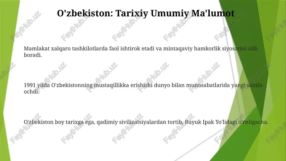 niyatlarini yaratadi. barqaror rivojlanish: o'zbekistonning kelajagi uchun iqtisodiy o'sishni ekologik muhofaza qilish va ijtimoiy rivojlanish bilan muvozanatlashtirish hal qiluvchi ahamiyatga ega. o'zbekiston iqtisodiy xilma-xilligini oshirish: paxta va tabiiy gazdan tashqari, o'zbekiston xilma-xil iqtisodiyotni rivojlantirish va xorijiy investitsiyalarni jalb qilishda qiyinchiliklarga duch kelmoqda. iqtisodiy rivojlanish va muammolar o'zbekistonning iqtisodiy taraqqiyoti paxtadan tashqari iqtisodiyotni diversifikatsiya qilish, xorijiy investitsiyalarni jalb qilish va infratuzilmani yaxshilashga bog'liq. o'zbekistonning xalqaro tashkilotlar bilan hamkorligi va jahon kuchlari bilan sherikligi bu muammolarni hal qilishda muhim rol o'ynaydi. iqlimiy o'zgarishlar, energiya xavfsizligi va oziq-ovqat xavfsizligi kabi global muammolar o'zbekiston taraqqiyotiga jiddiy to'siqlar yaratadi. aholisi va demografiyasi oʻzbekistonning aholi soni tez sur'atlar bilan oʻsib bormoqda, asosan shaharlarda jamlangan. mamlakatning demografik ko'rinishi uning turli millatlar va diniy guruhlar bilan madaniyatlar chorrahasi sifatida tarixini aks ettiradi. oʻzbekiston xalqaro tashkilotlar va tashabbuslarida faol ishtirok etib, jahon hamkorligini rivojlantiradi. asosiy sanoat tarmoqlari va eksport o'zbekiston iqtisodiy rivojlanish va savdoni rivojlantirish maqsadida xalqaro tashkilotlar bilan …