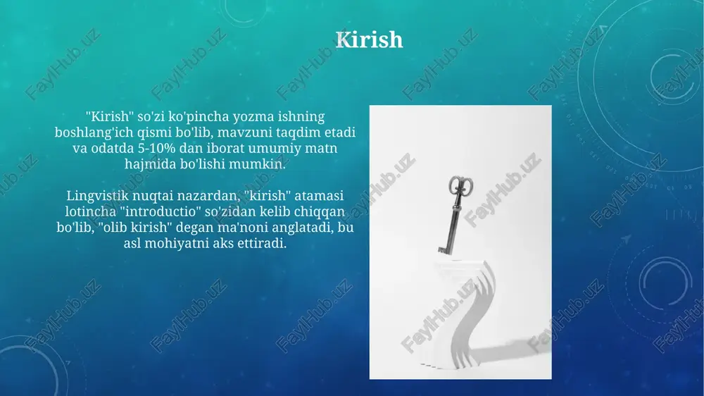 qismi sifatida, oldingi barcha dalillarni birlashtiradi va maqsadning 95% qismiga erishilganligini tasdiqlaydi. yaxshi xulosa o'quvchiga 360 graduslik qarashni taqdim etadi, ilmiy ishning 80% mohiyatini qamrab oladi va muhim topilmalarni ta'kidlaydi. e'tiboringiz uchun rahmat image4.png image2.png image5.jpg image6.jpg image7.jpg image8.jpg image9.jpg image10.jpg image11.jpg image12.jpg image13.jpg image14.jpg image15.jpg