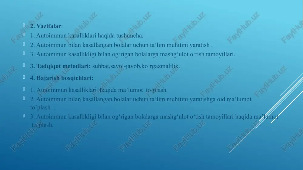 onsimon toʻsiq), qonga faqat t3 va t4 bilan bogʻliq boʻlgan tiroglobulin chiqariladi eshak emi kasalligi autoimmun tiroidit autoimmun tiroidit qalqonsimon bezda autoimmun kasalliklari qanday paydo bo’ladi autoimmun shikastlanganda hosil boʻlgan antispermal antitelalari tufayli bepushtlik qon-moyak toʻsigʻi yuzaga keladi. baʼzi maʼlumotlarga koʻra, himoyalanmagan anal jinsiy aloqada boʻlgan gomoseksuallarda antisperm antikorlari koʻproq tarqalgan, boshqa maʼlumotlarga koʻra, gomoseksuallik asa shakllanishi uchun xavf omili emas. organga xos oʻzgarishlar autoimmun sababli yuzaga keluvchi kasalliklar hashimoto tiroiditi miller-fisher sindromi uveit gudpasture sindromi pemfigus vulgaris simpatik oftalmiya neyropatiyalar narkolepsiya birlamchi miksedema miyasteniya gravis idiopatik granulomatoz mastit lambert-eaton miyasteniyasi autoimmun gepatit qabr kasalligi kron kasalligi 1-toifa diabet mellitus yarali kolit imfotsitik kolit mikroskopik kolit birlamchi sklerozan xolangit asosiy biliar siroz atrofik gastrit zararli anemiya autoummun kasallik belgilari va turlari rematoidniy artirit davolash immunosupressantlar: azatioprin, prednizolon, timodepressin, siklofosfamid, siklosporin. biologik faol moddalardan: tnf-a blokatorlari (infliximab, adalimumab, etanersept), cd40 retseptorlari blokatorlari: rituksimab (mabthera), t-limfotsitlar differentsiatsiyasi blokatorlari (halofuginon) kabi vositalar qoʻllaniladi. …