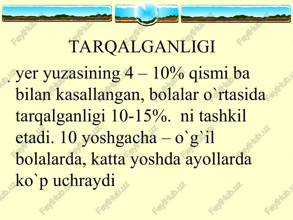 vchi astma ba og`irlik darajasining aniqlanishi uzoq preventiv davo: yuqori dozada ingalyasion steroidlar, uzoq davom etuvchi bronxolitik preparatlar va uzoq davom etuvchi kurslar bilan peroral glyukokortiko-steroidlar doimiy simptomlar tez-tez qaytalanish tez-tez tungi simptomlar jismoniy faollik cheklangan nchat yoki jnchq1 me'yorning 60% sutka davomida o’zgarishi > 30% 4 pog`ona. og`ir persistirlovchi astma kerakli bo`lgan medikamentoz davo davolashdan oldingi klinik ko`rinishi pog`onalari ba ning tasnifi asosiy patogenetik variantlari (g.b.fedoseev tomonidan to`ldirilgan tasnif bo`yicha ) infeksion-bog`liq atopik autoimmun disgormonal disovarial asabiy-ruxiy adrenergik disbalans xolinergik jismoniy zo`rig`ishdagi astma aspirin astmasi (triada) bronxial astma kechishi og`irligi darajasi engil kechishi o`rtacha og`irlikda kechishi og`ir kechishi bronxial astma kechish fazalari qo`zish nostabil remissiya muhim remissiya (2 yildan uzoq asoslari o`pka tomonidan: atelektaz, pnevmotoraks, o`pka yetishmovchiligi va boshqalar. o`pkadan tashqari: o`pka-yurak, yurak yetishmovchiligi differensial tashxis 1) surunkali obstruktiv kasallik 2) o`pka emfizemasi 3) yurak astmasi davolash pag`onalar xuruj davrida qo`llaniladigan dori vositalari xuruj davrida qo`llaniladigan dori vositalari 1 …