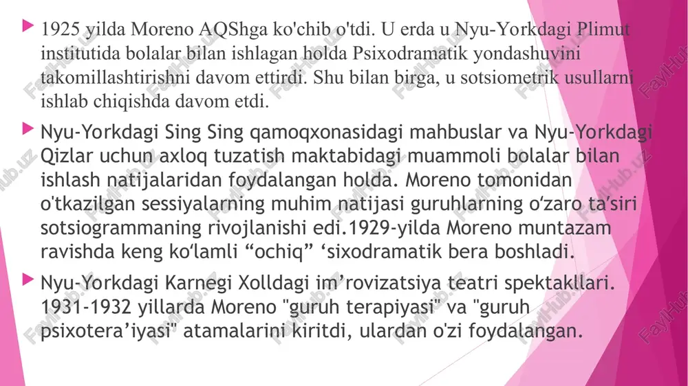 kil qiladi. tana spontanlik va ijodkorlik bilan birga tana tushunchasi mijoz va hissiyotlar o'rtasida ikki tomonlama hissiyot almashinuvini anglatadi. tanada psixodramatik vaziyatda yuzaga kelishi mumkin bo'lgan barcha ijobiy va salbiy his-tuyg'ularni o'z ichiga oladi. moreno buni "individuallarning bir-biriga bo'lgan tuyg'usi, guruhni ushlab turadigan sement" deb atadi. katarsis katarsis tushunchasi qadimgi yunonistondan kelib chiqqan va sahnada o'ynaladigan fojialar tomoshabinlarni hissiyotlarni ularni chulg’ab olishdan ozod qilish g'oyasi bilan bog'liq; oxir oqibat, psixodramatik jarayon ishtirokchilarning idrok etish sohasi tuzilishining o'zgarishiga olib keladi. bu muammoni darhol yoki yangi usulda hal qilishga imkon beradigan bunday bilimlarni egallashni anglatadi. qahramon sahnani improvizatsiya qilingan vositalar yordamida bezatadi, shunda u imkon qadar o'ynalayotgan voqeaga mos keladi. psixodrama xonasi imkoniyatlarning etarlicha boy tanlovini ta'minlashi kerak. psixodramaning klassik versiyasida - bu dramatik improvizatsiya mijozning ichki dunyosini o'rganishga xizmat qiladigan guruhli terapevtik jarayon. bu, albatta, ishtirokchilarning haqiqiy muammolarini aks ettiruvchi va oldindan o'ynamaydigan tasavvur qilingan stsenariy asosidagi ayatilgan usul. psixodramada fantastika …