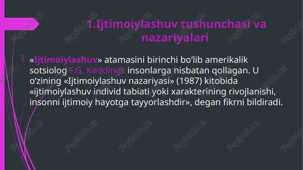 hadi. 4.ijtimoiy ustanovka va attidyut tushunchasi ustanovka - shaxsning o‘zi anglab yetmagan muayyan ruhiy holati yoki maylidir. avtoritar tafakkur, milliy stereotip, etnik rasm rusumlar ham ustanovkaga misoldir. ijtimoiy ustanovka (ingl. social attitude) — insonning boshqa kishilarga, ijtimoiy guruhlarga, tashkilotlarga, jamiyatda yuz berayotgan jarayonlarga, voqea-hodisalarga bo‘lgan barqaror munosabatdir. 1935-yilda g.ollport «ehtimol attittushunchasi, hozirgi zamon amerika ijtimoiy psixologiyasi uchun eng zarur va xarakterli tushunchadir», deb ta’kidlagan edi. 1942-yilda m.smit attityudning uch komponentli strukturasini ishlab chiqqan 4-mustaqil topshiriq t sxemasi ustanovka va attedyut (ijtimoiy – ustanovka) ni t sxemasiga soling 5.ijtimoiy ustanovkalarning 3 va 4 bosqichli tizimlari birinchi bosqich — xx asrning boshlariga tegishli ikkinchi bosqich 1939— 1950-yillarni o‘z ichiga oladi. uchinchi bosqich 1960- yildan hozirgacha davom etib kelmoqda. ustanovkalarning to‘rt bosqichli tizimi birinchi daraja ( set) elementar (sodda) ustanovkalar ikkinchi daraja — biroz murakkabroq demak, ijtimoiy ustanovkalar (attityud) uchinchi daraja — ijtimoiy ustanovka manbai bazaviy ijtimoiy stanovkalar to‘rtinchi (eng yuqori) daraja qadriyatlar …