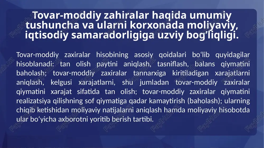 akl. tarozi qaydnomasi 19 sm-10-son shakl. partiya varaqasi 20 sm-12-son shakl. tovarlarni partiyalar bo‘yicha sarflash dalolatnomasi 21 sm-13-son shakl. saqlash joyidan olib chiqib ketiladigan mahsulotlar, tovar-moddiy qimmatliklarni nazorat tekshiruvi to‘g‘risida dalolatnoma 22 sm-15-son shakl. tovar-moddiy boyliklar bahosini kamaytirish to‘g‘risida dalolatnoma 23 sm-18-son shakl. tayyor mahsulotlarni saqlash joyiga topshirish yukxati 24 sm-19-son shakl. tovar-moddiy boyliklarning saqlash joylaridagi qoldiqlarini hisobga olish qaydnomasi 25 sm-20-son shakl. tovar-moddiy boyliklarning saqlash joylaridagi harakati to‘g‘risida hisobot 26 sm-21-son shakl. ekspeditor hisoboti 27 inv-2-son shakl. inventarlash yorlig‘i 28 inv-3-son shakl. tovar-moddiy boyliklarning inventarlash ro‘yxati 29 inv-4-son shakl. yuklangan tovarlarni inventarlash dalolatnomasi 30 inv-5-son shakl. mas’ul saqlashga qabul qilingan (topshirilgan) tovarmoddiy boyliklarning inventarlash ro‘yxati 31 inv-6-son shakl. yo‘lda bo‘lgan material va tovarlarni inventarlash dalolatnomasi 32 inv-19-son shakl. solishtirish qaydnomasi 2900 tovarlarni hisobga oluvchi schyotlar 2910 ombordagi tovarlar 2920 chakana savdodagi tovarlar 2930 ko'rgazmadagi tovarlar 2940 prokatdagi buyumlar 2950 tovarlar bilan band va bo'sh idishlar 2960 komissiyaga berilgan tovarlar …