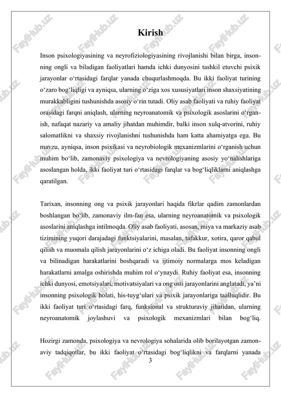 natomik asoslari va funktsiyalari oliy asab faoliyatining neyroanatomik asoslari va funktsiyalari insonning psixologik va neyrolojik jarayonlarini tushunishda muhim ahamiyatga ega bo‘lib, ularning o‘zaro farqlari va o‘zaro bog‘liqliklarini aniqlashga yordam beradi. oliy asab tizimi insonning yuqori darajadagi intellektual va muomala qilish funksiyalarini boshqaradi, ayniqsa, miya va markaziy asab tizimining yuqori strukturalari bilan bog‘liq bo‘lgan funktsiyalarni o‘z ichiga oladi. bu faoliyatlar asosan miya korteksi, ayniqsa, frontal lob, parietal lob, oksipital lob va temporal loblarning yuqori qismlari bilan bog‘liq bo‘lib, ular insonning tafakkur qilish, xotira saqlash, qaror qabul qilish va muomala qilish kabi jarayonlarini boshqaradi. neyroanatomik jihatdan, oliy asab faoliyati miya markazlari va neyrotransmitterlar bilan bog‘liq bo‘lib, neyrotransmitterlarning faoliyati va neyronlarning sinaptik aloqalari yuqori darajadagi kognitiv jarayonlarni amalga oshirish uchun asos bo‘lib xizmat qiladi. miya yuqori qismida joylashgan prefrontal korteks, ayniqsa, qaror qabul qilish, muomala qilish va muhim fikrlash jarayonlarida muhim rol o‘ynaydi. bu strukturalar neyroanatomik jihatdan, shuningdek,, miyaning anterior partiyalari bilan bog‘liq …