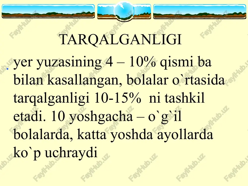 avom etuvchi kurslar bilan peroral glyukokortiko-steroidlar doimiy simptomlar tez-tez qaytalanish tez-tez tungi simptomlar jismoniy faollik cheklangan nchat yoki jnchq1 me'yorning 60% sutka davomida o’zgarishi > 30% 4 pog`ona. og`ir persistirlovchi astma kerakli bo`lgan medikamentoz davo davolashdan oldingi klinik ko`rinishi ba ning tasnifi asosiy patogenetik variantlari (g.b.fedoseev tomonidan to`ldirilgan tasnif bo`yicha ) infeksion-bog`liq atopik autoimmun disgormonal disovarial asabiy-ruxiy adrenergik disbalans xolinergik jismoniy zo`rig`ishdagi astma aspirin astmasi (triada) bronxial astma kechishi og`irligi darajasi engil kechishi o`rtacha og`irlikda kechishi o’g`ir kechishi bronxial astma kechish fazalari qo`zish nostabil remissiya muhim remissiya (2 yildan uzoq) asoratlari o’pka tomonidan: atelektaz, pnevmotoraks, o`pka yetishmovchiligi va boshqalar. o`pkadan tashqari: o`pka-yurak, yurak yetishmovchiligi differensial tashxis 1) surunkali obstruktiv kasallik 2) o`pka emfizemasi 3) yurak astmasi davolash pag`onalar xuruj davrida qo`llaniladigan dori vositalari xuruj davrida qo`llaniladigan dori vositalari 1 pog`ona intermittirlovchi astma ingalyasion kortikosteroidlar ko`rsatilmagan haftasiga 1 martadan ko`p bo`lmagan simptomlar mavjudligida qisqa vaqt ta'sir etuvchi bronxodilatatorlar: ingalyasion b2- agonistlar …