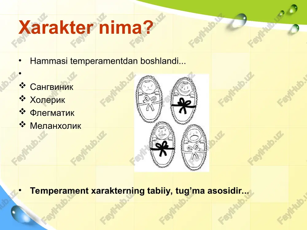 qadi“, “bukrini qabr tuzatadi” degan maqollar shu holatni tasvirlangan. 2. ikkinchi belgi - xarakter namoyon bo’lishining umumiyligi: psixopatiya bilan bir xil xarakterli xususiyatlar hamma joyda uchraydi: uyda, ishda, ta'tilda, do'stlar va begonalar orasida, qisqasi, har qanday sharoitda. agar kishi, aytaylik, uyda yolg'iz qolganda bir xilda-yu "omma oldida" boshqacha bo'lsa, u psixopat emas. 3. va nihoyat, psixopatiyaning uchinchi va, ehtimol, eng muhim belgisi bu ijtimoiy (dezadaptatsiya)moslasholmaslikdir. buning mohiyati shundaki, inson doimo hayotda qiyinchiliklarga duchor bo’ladi va bu qiyinchiliklardan o'zi yoki atrofidagilar azob chekadi yoki ham o’zi ham boshqalar ..." 3. inson xarakterining ko'plab turli tipologiyalari mavjud. biz ulardan faqat bir nechtasini ko'rib chiqamiz (klassik va eng mashhurlari): e. frommga ko'ra ijtimoiy xarakterlar turlari k. leonhardga ko'ra xarakter aksentuasiyalari a. e. lichkoga ko'ra xarakter aksentuasiyalari gannushkin bo'yicha psixopatiyaning tasnifi (patologik belgilar turlari) 1. erich fromm tipologiyasi insonning hayotga, boshqalarga munosabati, shuningdek, ma’naviy va axloqiy qadriyatlarga asoslanadi. "xarakter - inson energiyasining o'ziga xos …