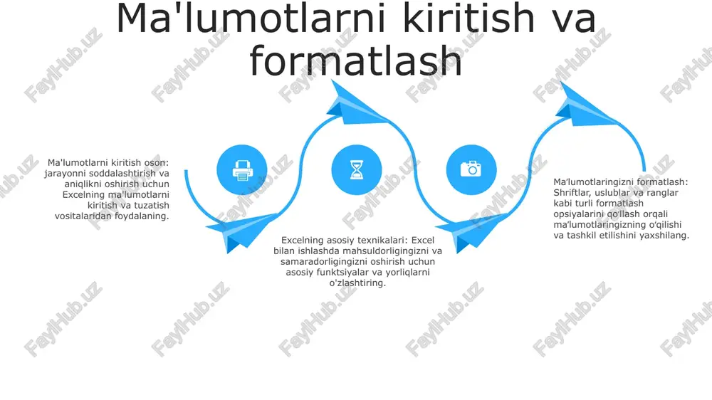 shtirish: o‘rnatilgan funksiyalar va formulalar yordamida hisob-kitoblaringizni soddalashtiring va hisobotlarni samarali ishlab chiqing. ma'lumotlarni tahlil qilish uchun kengaytirilgan funktsiyalar: murakkab ma'lumotlarni boshqarish va tahlil qilish uchun excelning kuchli funktsiyalaridan foydalaning. shartli bayonotlar yordamida samaradorlikni oshiring: mantiqiy baholashni amalga oshirish va elektron jadvallar ichida qaror qabul qilishni avtomatlashtirish uchun if, va, or funksiyalaridan foydalaning. makroslar va vba vba: kengaytirilgan avtomatlashtirish va moslashtirishvba (ilovalar uchun visual basic) excel imkoniyatlarini kengaytiruvchi kuchli dasturlash tilidir. vba yordamida foydalanuvchilar maxsus funktsiyalarni yaratishi, ma'lumotlarni manipulyatsiya qilishlari va boshqa ilovalar bilan ishlashlari mumkin. makroslar: takroriy vazifalarni avtomatlashtirishmakrolar - bu takroriy vazifalarni avtomatlashtirish, vaqtni tejash va xatolarni kamaytirish uchun bajarilishi mumkin bo'lgan buyruqlar ketma-ketligi. ular o'rnatilgan makro yozuvchisi yoki vba kodini yozish orqali yaratilishi mumkin. kengaytirilgan ma'lumotlarni tahlil qilish va hisobot berishmakro va vba ilg'or ma'lumotlarni tahlil qilish va hisobot berish imkonini beradi. ulardan ma'lumotlarni ajratib olish va umumlashtirish, interaktiv boshqaruv panellarini yaratish va foydalanuvchi tomonidan belgilangan mezonlar …