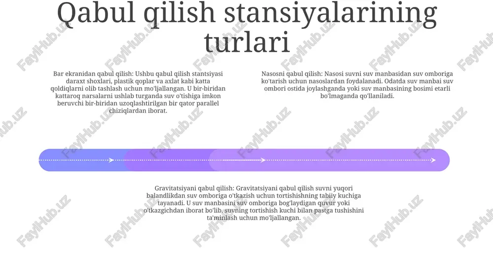 a atrof-muhitni muhofaza qilishda hal qiluvchi rol o'ynaydi strukturaviy dizayn materiallar xususiyatlari va ishlashi: strukturaviy dizayn ularning mustahkamligi, chidamliligi va boshqa ishlash talablari asosida tegishli materiallarni tanlashni o'z ichiga oladi. po'lat, beton va yog'och kabi materiallar keng tarqalgan bo'lib ishlatiladi va ularning xususiyatlari umumiy strukturaning xatti-harakatlariga ta'sir qiladi. yuk ko'tarish quvvati: yuk ko'tarish qobiliyati strukturaning o'z vazni, jonli yuklar va shamol va zilzilalar kabi atrof-muhit kuchlari kabi turli xil yuklarga bardosh berish qobiliyatini anglatadi. barqarorlik omillari: strukturaviy barqarorlik strukturaning tik turishini va turli yuklash sharoitida qulab tushmasligini ta'minlashni o'z ichiga oladi. barqarorlik dizaynida noziklik nisbati, mustahkamlash va kesishga qarshilik kabi omillar hisobga olinadi. foydalanish va texnik xizmat ko'rsatish foydalanish va texnik xizmat ko'rsatish: monitoring tizimi - suv oqimi, bosim va xlor darajasini doimiy monitoring qilish suvning iste'mol uchun xavfsiz bo'lishini ta'minlaydi.- avtomatlashtirilgan boshqaruv tizimlari tizim ish faoliyatini optimallashtiradi va ishlamay qolish vaqtini minimallashtiradi. foydalanish va texnik xizmat ko'rsatish: xizmat ko'rsatish …