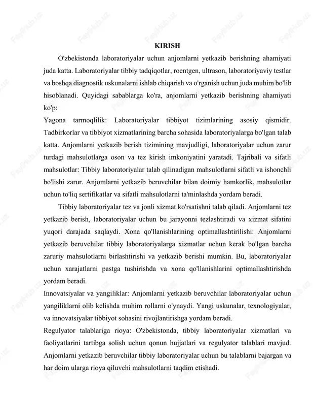 sog'lig'ini yaxshilash va ularning hayotlarini saqlab qolish kerak. shuning uchun tibbiy asboblarning mosligini isbotlash juda muhimdir. tibbiy asbobni ishlab chiqishning asosiy maqsadi bemorlarga yordam berishdir. agar qurilma xavfli bo'lsa, bemorlarga shikast etkazish xavfi ortadi. tibbiy buyumlarning xavfsizligini ta'minlash orqali yuridik tashkilotlardan tibbiy asboblar roziligini olish osonroq. yuridik tashkilotlarda tibbiy asboblardan foydalanish xavfsizligini ta'minlash uchun bir qator muvofiqlik qoidalari mavjud. ushbu nazorat organlari sifatli mahsulotlarni yaratishga ham e'tibor berishadi. xalqaro standartlar tashkiloti (iso) tomonidan ishlab chiqilgan iso 13485 standarti tibbiy asboblar sifatiga qaratilgan (ts en iso 13485 tibbiy asboblar - sifat menejmenti tizimlari - qonunchilik uchun talablar standarti). ushbu standart talablarga javob berish va jihozning jahon bozorlariga chiqishi uchun vakolatli muassasalar tomonidan tasdiqlash juda muhimdir. ushbu hisobotning maqsadi: alliance medico moliya bo'limi uchun amaliy hisobotning maqsadi tashkilotning moliyaviy faoliyatining moliyaviy salomatligi, samaradorligi va samaradorligini baholashdir. xususan, hisobot quyidagi maqsadlarga erishishga qaratilgan: moliyaviy samaradorlik tahlili: daromad, xarajatlar, rentabellik va pul oqimi kabi …