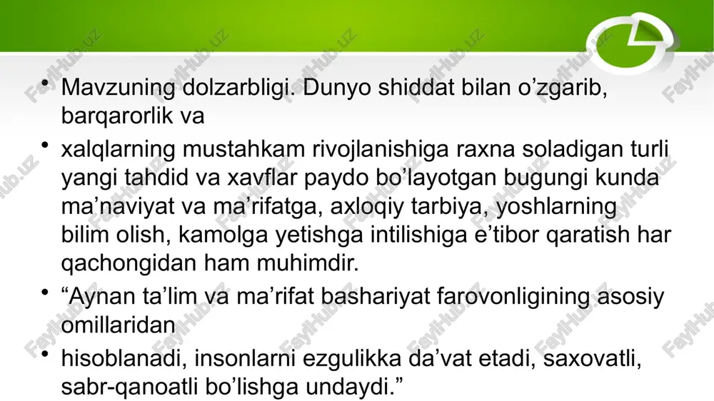 sadida, ularni ongli kitobxonlar bo’lib yetishishlari uchun turli janrdagi asarlar bilan tanishtirib boriladi. asarni sahnalashtirish davrida albatta o’qituvchi rahbarlik qiladi. o’quvchilarni ifodali kitob o’qishlari, o’quvchilarda zavq-shavq uyg’otib kitobga, badiiy asarga havas, uni o’qib o’rganishga intilish uyg’otadi. sinfdan tashqari o’qish darslarida o’qituvchi o’quvchilarni bolalar yozuvchilari va shoirlar bilan tanishtirib borishi lozim. image1.jpeg image2.jpeg /docprops/thumbnail.jpeg