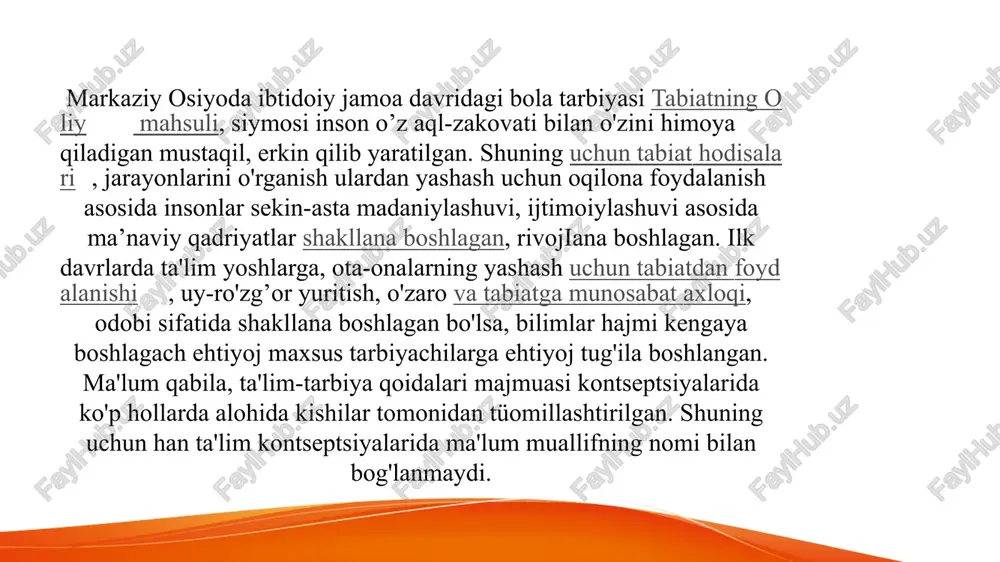 hi ruhiy jarayonlarga alohida e’tibor beradi. u o’zining “baxt- saodatga erishuv haqida” , “fanlarning tasnifi” , “ falsafani o’zganishdan oldin nimani bilish kerakligi to’g’risida” , “ilmlar va sanatlar fazilati” kabi ko’plab risolalarida insonning ma’naviy rivojlanishi ilm ma’rifatga bog’liqligini ta’kidlaydi. yusuf xos hojibning “qutadg’u bilig” asarida aqliy , axloqiy , mehnat, jismoniy va nafosat tarbiyasiga doir fikrlari katta tarbiyaviy ahamiyatga egadir. u insonni ulug’laydi. uning fikricha, insonning ulug’ligi aql- idroki, so’zlash qobiliyati, bilimi, uquvi, hunarga egaligidadir. adib o’quv va bilimni farqlaydi: o’quv tug’ma ravishda inson ruhiyatida mavjuddir, bilim esa o’qish- o’rganish va mehnat tufayli egallanadi. agar ularning har ikkisi o’zaro birlashsa, insonning qadri ortadi: zakovat qayerda bo’lsa, ulug’lik bo’ladi, bilim kimda bo’lsa, buyuklik bo’ladi. zakovatli uqadi, bilimli biladi, bilimli, zakovatli tilakka yetadi. yusuf xos hojib ta’lim va tarbiyaning uzviy bog’liq holda bo’lishini tavsiya etadi, o’g’il bolalarning bir necha san’at turlarini va hunarlarni tugal o’rganmog’i lozimligini ta’kidlaydi. bu, ularning kelajak hayotlari, jamiyat …