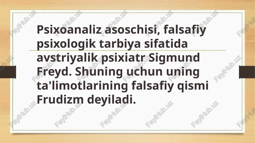 niyati tarixiga borib qadaladigan qator nazariyalar bor. ularning eng ko`p tarqalganlari quyidagilardir: biogenetik nazariya (v. shtern), sotsiogenetik nazariya (k. levin), bixevioristik nazariya (e. torndayk), psixoanaliz nazariyasi (z. freyd) va boshqalardir. psixoanaliz usuli katarsisga, ya'ni ruhiy poklanish usuliga asoslangan? psixoanalitik bilan yolg'iz qolgan mijoz o'zini erkin qo'yib, ko'zlarini yarim yumgan holda bemalol joylashib oladi va xayoliga kelgan ma'nili va bema'ni fikrlarni psixoanalitikka soʻzlab beradi. psixoanaliz falsafiy fan!barcha tibbiy va ijtimoiy fanlarni psixoanalizsiz tasavvur qilish qiyin!. bular nevrologiya, psixiatriya, psixologiya, seksologiya, falsafa, etika, estetika va shu kabilardir. psixoanalizning amaliy jihatlari z. freyd g'oyalari psixologiyada butun yo'nalishning asosi bo'ldi. va bu nafaqat nazariya, balki amaliyot ham o'z ichiga oladi. hozirgi vaqtda psixoanaliz aniq psixodiagnostik va psixoterapiya usullari, "psixoanalitik sessiya" ning umumiy kontseptsiyasida birlashtirilgan. psixoanaliz shaxsiyatning ruhiy holati tashxisi sifatida. psixoanaliz jarayonida hal qilingan birinchi vazifa psixologik muammolarning sabablarini izlashdir. va ular bilinçaltı darajali chuqurlikda saqlangan va ko'pincha majmualar va psixologik himoya qatlami ostida …