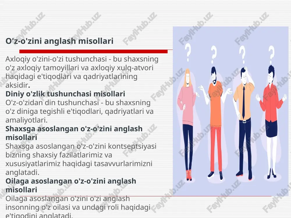 alar. 3) xulq-atvor komponenti - shaxsning o'zi haqidagi g'oyalar tizimi, o'ziga va boshqalarga ijtimoiy munosabatlari asosida amalga oshiradigan harakatlari. shaxsning psixologik tuzilishini quyidagi ko‘rinishda tasavvur etish mumkin (16.1 rasm).
