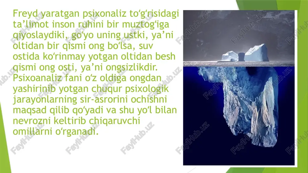 dalashi zarur. shu talab saqlangandagina ong ostiga qamalgan xohish-istaklar va ong tomonidan taqiqlangan ziddiyatli muammolar o‘z yechimini topadi. buning natijasida mijoz yillar mobaynida uni qiynayotgan muammolardan xalos bo‘ladi yoki nevroz belgilari butunlay chekinadi. e’tiboringiz uchun rahmat😊 image1.jpeg image2.jpeg image3.jpeg image4.jpeg image5.jpeg image6.jpeg image7.jpeg /docprops/thumbnail.jpeg