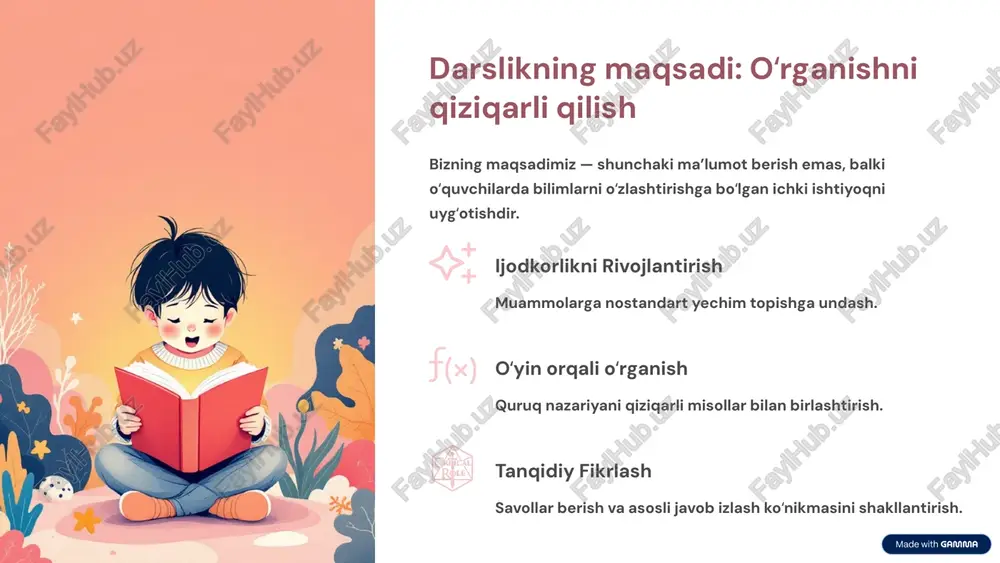 qoʻllashga yordam bering. 3 qoʻllab-quvvatlang muvaffaqiyatlarini e’tirof eting, xatolarni esa oʻrganish imkoniyati deb qabul qiling. biz ota-onalarni farzandlarining ta’lim jarayonida faol ishtirok etishga chaqiramiz. 8 savol-javob sessiyasi endi sizlarni qiziqtirgan savollarga javob berishga tayyormiz. savollaringizni bering va darslikning barcha jihatlari boʻyicha batafsil ma’lumot oling. darslikni amaliyotda qoʻllash boʻyicha savollar. vizual materiallar va tuzilish haqida fikrlar. qoʻshimcha resurslardan foydalanish yoʻllari. 9 xulosa: bilim sari yangi qadam! yangi 5-sinf darsligi oʻquvchilarimizga bilim olishda ilhom bagʻishlaydi va ularni xxi asr koʻnikmalari bilan qurollantiradi degan umiddamiz. innovatsion mazmun interaktiv yondashuv kelajak koʻnikmalari e’tiboringiz uchun rahmat! 10 image-1002-1.png image-1002-2.png image-1-1.png image-1003-1.png image-1003-2.png image-2-1.png image-2-2.png image-2-3.png image-2-4.png image-2-5.png image-2-6.png image-1004-1.png image-1004-2.png image-3-1.png image-3-2.png image-3-3.png image-3-4.png image-1005-1.png image-1005-2.png image-4-1.png image-4-2.png image-4-3.png image-4-4.png image-1006-1.png image-1006-2.png image-5-1.png image-5-2.png image-1007-1.png image-1007-2.png image-6-1.png image-6-2.png image-6-3.png image-6-4.png image-6-5.png image-6-6.png image-1008-1.png image-1008-2.png image-7-1.png image-7-2.png image-7-3.png image-1009-1.png image-1009-2.png image-1010-1.png image-1010-2.png image-9-1.png image-1011-1.png image-1011-2.png image-10-1.png image-10-2.png image-10-3.png image-10-4.png image-10-5.png image-10-6.png image-10-7.png