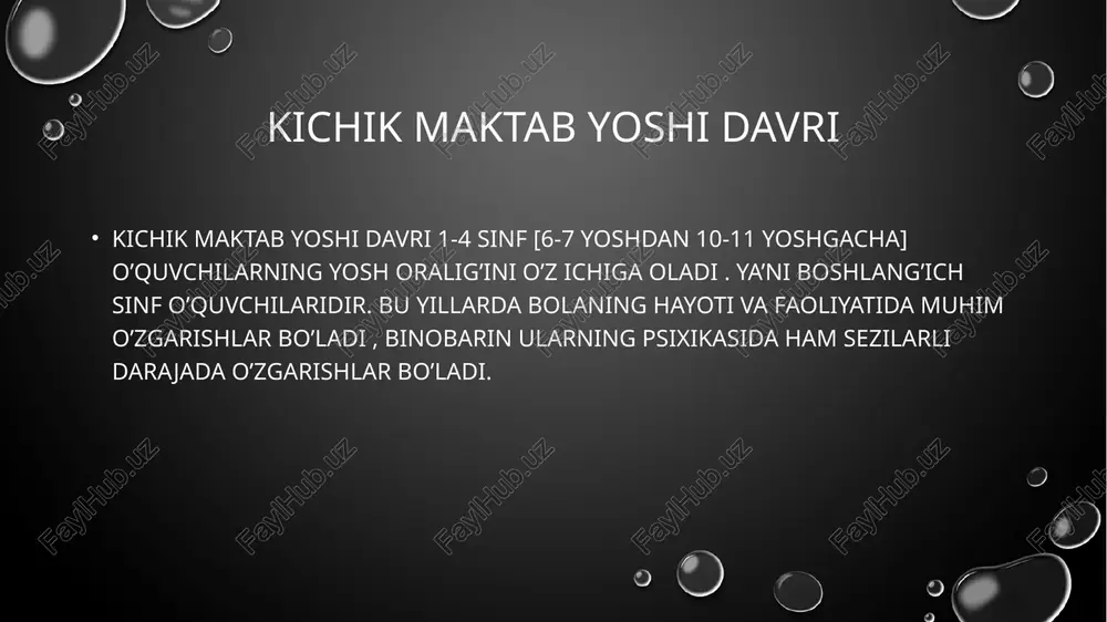 bolada qator qiyinchiliklar yuzaga keladi. ularning, avvalo, bir qancha maktab qoidalariga bo‘ysunishi qiyin kechadi. boshlang‘ich sinf o‘quvchisi uchun eng qiyin qoida bu dars vaqtida jim o‘tirishdir. o‘qituvchilar o‘quvchilarning doimo jim o‘tirishlariga harakat qilishadi, lekin kamharakatli, passiv, quvvati kam bo‘lgan o‘quvchigina dars jarayonida uzoq vaqt jim o‘tira oladi. birinchi bor maktabga kelgan bola hali o‘zini to‘liq anglashi va o‘z xatti-harakatlarini aniq bilishi qiyin. faqat o‘qituvchigina bolaga me’yorlar qo‘yishi, ularning xatti-harakatlarini baholashi, o‘z xatti-harakatlarini boshqalar bilan moslashtirishga sharoit yaratishi mumkin. boshlang‘ich sinfda o‘quvchilar o‘qituvchi tomonidan qo‘yiladigan yangi talablar vashartlarni qabul qiladilar, shuningdek ularning qoidalariga to‘la amal qilishga harakat qiladilar. image2.png image3.png image4.jpeg image5.jpeg image6.jpeg image7.jpeg image8.jpeg image9.jpeg image1.png /docprops/thumbnail.jpeg