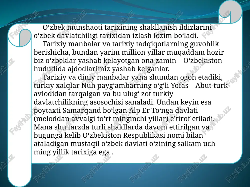 tilosi bilan bog‘liq ravishda yuzaga kelgan musulmon huquqi bilan bog‘liq bo‘lib, u qur’oni karim va hadislar shaklidagi urf-odatlarni izga soluvchi hujjatlar majmuini qamrab oladi. ular uzoq yillar davomida jamiyatni boshqarish va tartibga solishning asosiy ma’naviy-huquqiy hujjatlari bo‘lib kelgan. bu huquq doirasida amal qiluvchi asosiy hujjatlardan biri – yer egaligi bilan bog‘liq bo‘lgan vaqfnomalar sanaladi. vaqfnomalar yerga egalik qilish huquqi, qancha yer qachon, kimga va qancha muddatga berilganligi, uni ijaraga berish tartibi, ijara haqi me’yorlari, mulkdan olinadigan daromad, ularni sarflash yo‘llari hamda to‘lanadigan soliqlar kabi jihatlar mukammal aks etgan hujjat hisoblanadi. vasiqa ham qadimda keng tarqalgan hujjat turlaridan biri bo‘lib, mulkka bo‘lgan egalikni bildiruvchi, kishilar o‘rtasidagi munosabatlarni huquqiy asosga qo‘yuvchi hujjat sanalgan va qozilar tomonidan tasdiqlangan. masalan ustoz-shogird munosabatlari, boshqalarning bolasini farzandlikka olish, qullikdan ozod qilish, xususiy yoki ko‘chmas mulkni oldi-sotdi qilish, hadya etish hamda savdo-sotiq shartnomalari ana shu vasiqa hujjatlari sanalgan. qozilarning bu vazifalarini hozirda notariuslar amalga oshirishadi. bundan tashqari …