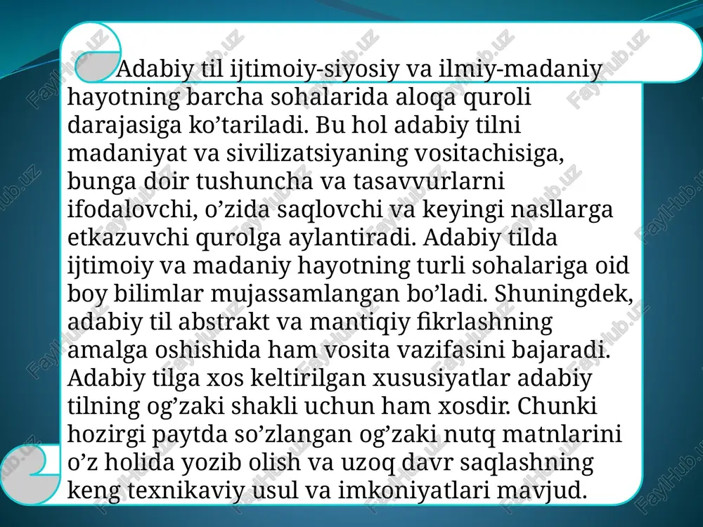 . ikkinchi tomondan esa, qo‘llanish doirasi chegaralanmagan hamda tilning hamma iste’molchilari va tildagi barcha vazifaviy uslublar uchun baravar bo‘lgan birliklar majmuini anglaymiz. “umumiy norma tushunchasi o‘zbek milliy tilining barcha ijtimoiy vazifaviy ko‘rinishlari, nutq tiplari va uslublari uchun mushtarak bo‘lgan vositalari tizimi ma’nosini ham anglatadi” uslubiy me’yorning o‘zi nima va uni qanday tushunishimiz kerak? ma’lum bir nutqiy vaziyatda, u og‘zaki va yozma bo‘lishidan qat’iy nazar, so‘zlovchi va yozuvchining o‘z niyati va muddaosidan, nutq mavzusi va mazmunidan kelib chiqib, til birliklarini qo‘llash, tanlab ishlatish imkoniyati uslubiyatni yuzaga keltiradi. bu birliklarni tanlab ishlatishga bo‘lgan so‘zlovchi yoki yozuvchining individual ehtiyoji ularning o‘z uslubini, agar kengroq doirada olib qaraladigan bo‘lsa, ana shu elementlarni ijtimoiy hayotning ma’lum sohalarida qo‘llash bu sohalarda tobora xoslana boradigan vazifaviy chegaralanganliklarni, binobarin, funktsional – vazifaviy uslublarni keltirib chiqaradi. angladikki, tildagi har bir vosita uslubning shakllanishi uchun material bo‘la olishi mumkin. «o‘zbek tilining asosiy imlo qoidalari»ni chuqur o‘rganish va yozma nutqda ularga …