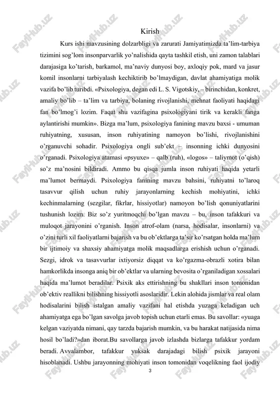 i tahlil etish. 2xotira va diqqatning rivojlantirishni nazariy jihatdan asoslash. 3. xotira va diqqat borasida olimlarning ilmiy tadqiqot ishlari kurs ishining ilmiy yangiligi. olimlarning xotiraga oid ilmiy tadqiqotlarini kurs ishi darajasida o’rganilishi tadqiqotning ilmiy yangiligi. kurs ishining predmeti.xotiraning motor nazariyasi .olimlarning ilmiy tadqiqotlari kurs ishining nazariy ahamiyati. xotira va diqqatning ilmiy tadqiqotlarini ilmiy-nazariy asoslanishi orqali umumiy psixologiya , psixologiya , yosh davrlar psixologiyasi , eksperimental psixologiya kabi fanlarni ilmiy boyishiga xizmat qiladi . kurs ishining amaliy ahamiyati. xotira va diqqatni rivojlanishini o’ziga xos xususiyatlari borasida olingan ma’lumotlarni tarbiyachilar, psixologlar, ota-onalar faoliyatida qo’llanishi mumkin. kurs ishining tuzulishi. kurs ishi kirish qism, ikki bob, oltita paragraf , xulosa, tavsiya taklif hamda foydalanilgan adabiyotlar ro’yxatidan iborat . i bob.xotira 1.1. xotira haqida tushuncha xotira biz ilgari idrok qilgan, boshdan kechirgan va bajargan ishlarimizni yodda saqlash, keyinchalik ularni eslash yoki xotirlash jarayonidir. biz har kuni yangi narsalarni bilamiz, kun sayin bilimlarimiz boyib boradi. xotira …